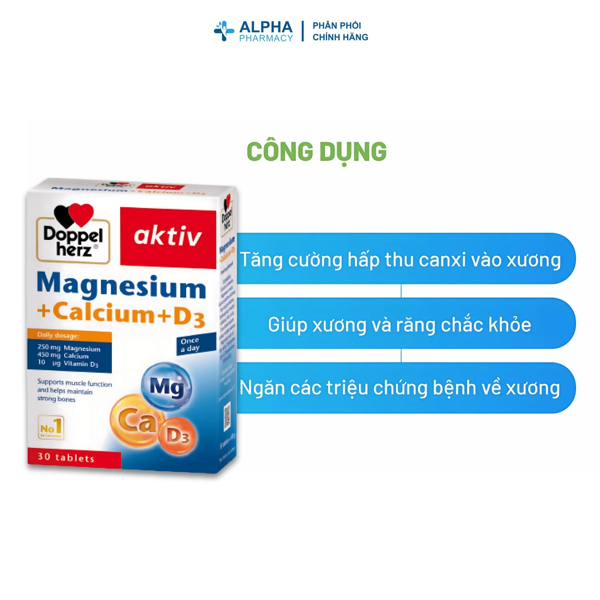 Viên Uống Magnesium+Calcium+D3 Doppelherz Aktiv Hỗ Trợ Cơ Và Xương Khỏe Mạnh - Hộp 30 Viên - Image 3