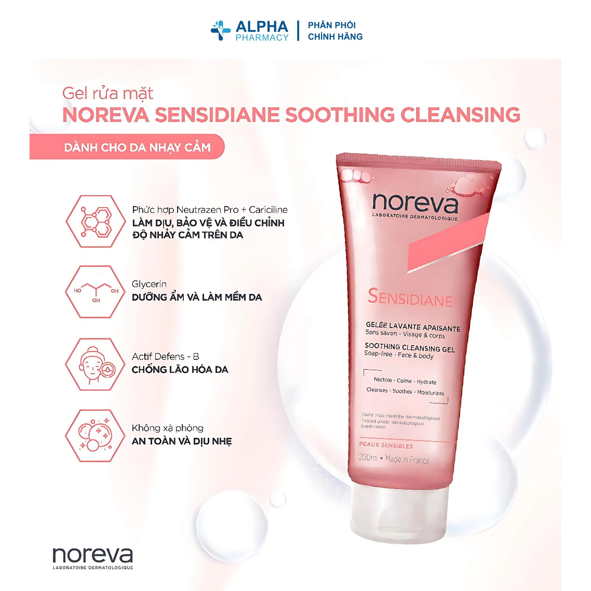 Gel Rửa Mặt Noreva Sensidiane Soothing Cleansing Cho Da Nhạy Cảm – 200ml - Image 2
