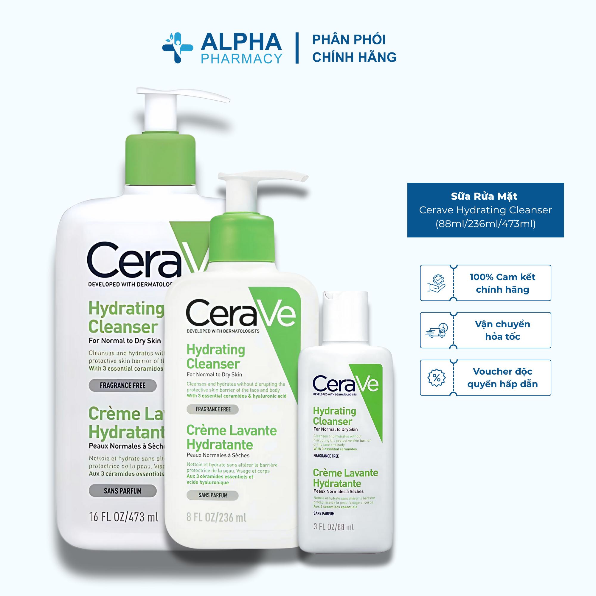 Sữa Rửa Mặt Cerave Hydrating Cleanser Làm Sạch & Cấp Ẩm Cho Da Khô - 88ml/236ml/473ml