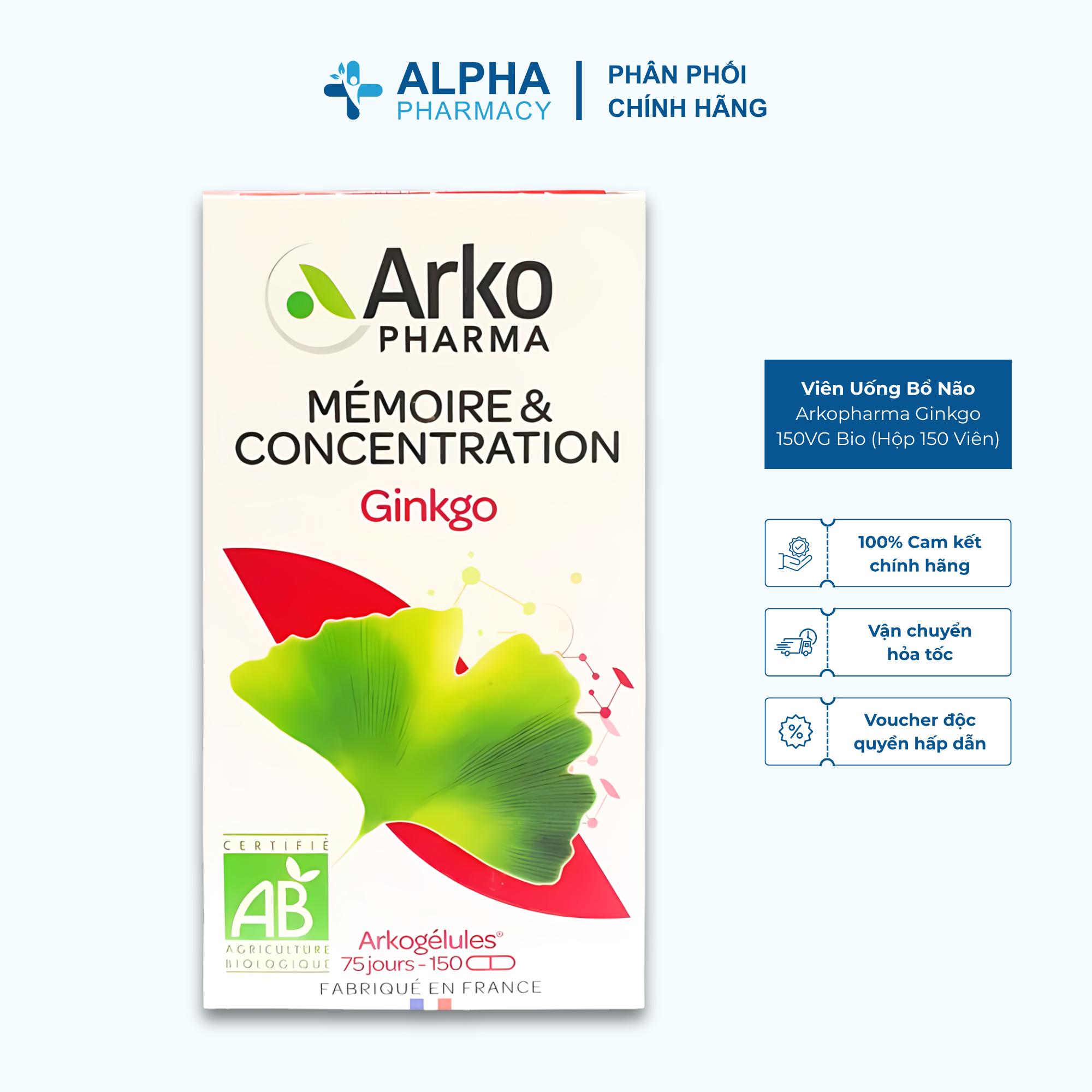 Viên Uống Bổ Não Arkopharma Ginkgo 150VG Bio Hỗ Trợ Trí Nhớ - Hộp 150 Viên