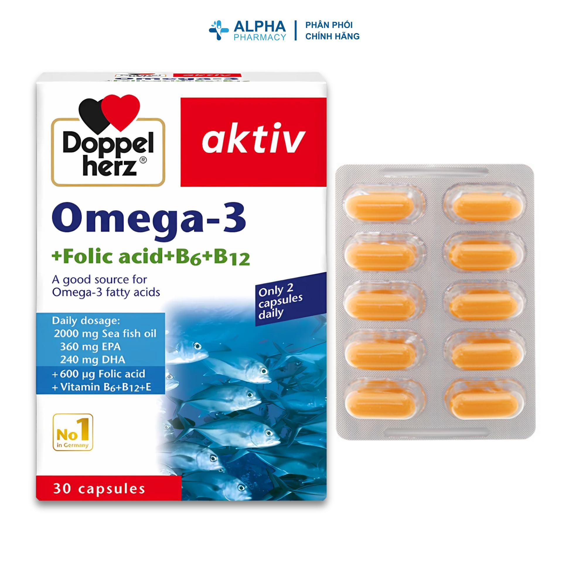Viên Uống Doppelherz Omega-3 + Folic Acid + B6 + B12 Bổ Sung EPA, DHA – Hộp 30 Viên - Image 3