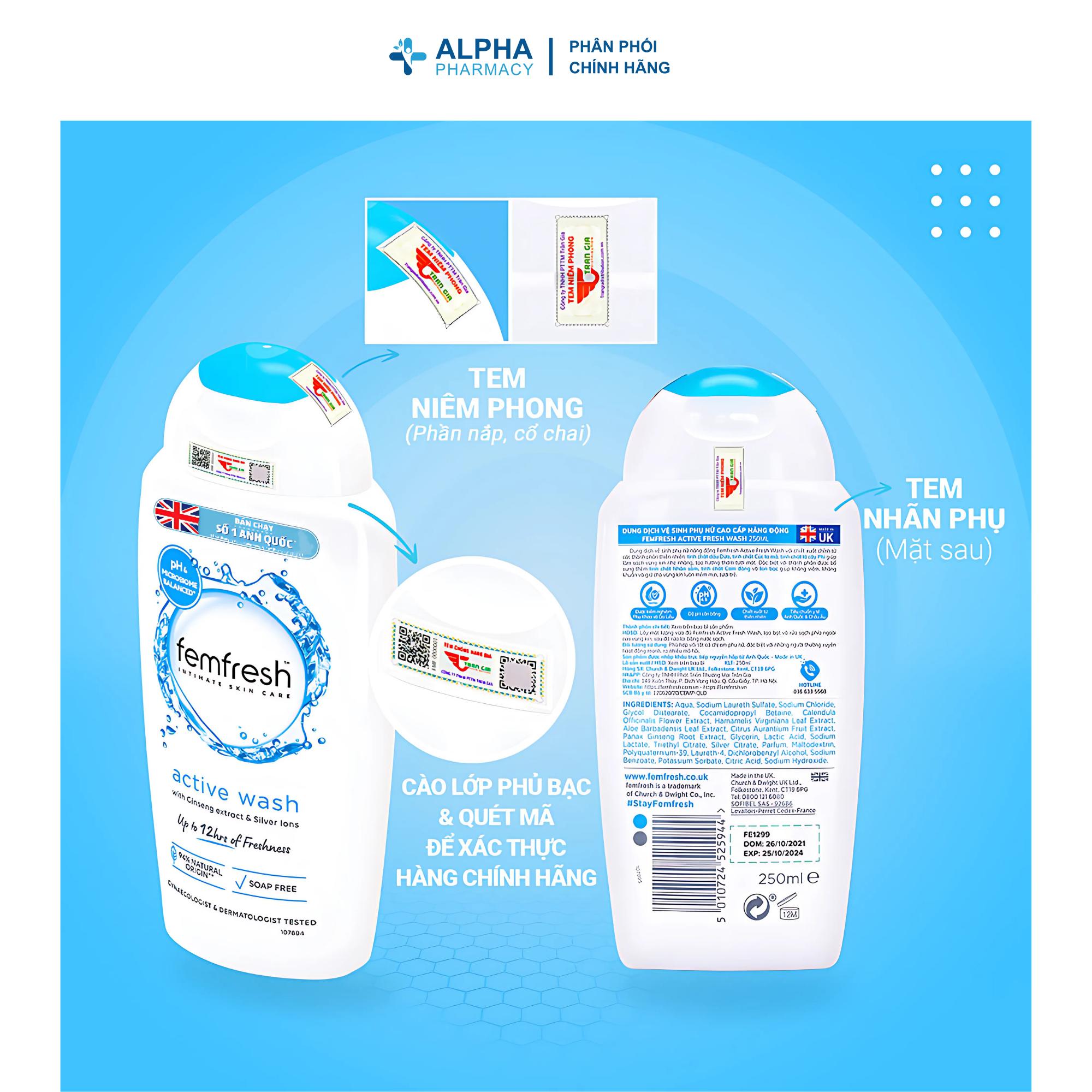 Dung Dịch Vệ Sinh Phụ Nữ Femfresh Active Wash Khử Mùi & Làm Sạch Năng Động – 250ml - Image 3
