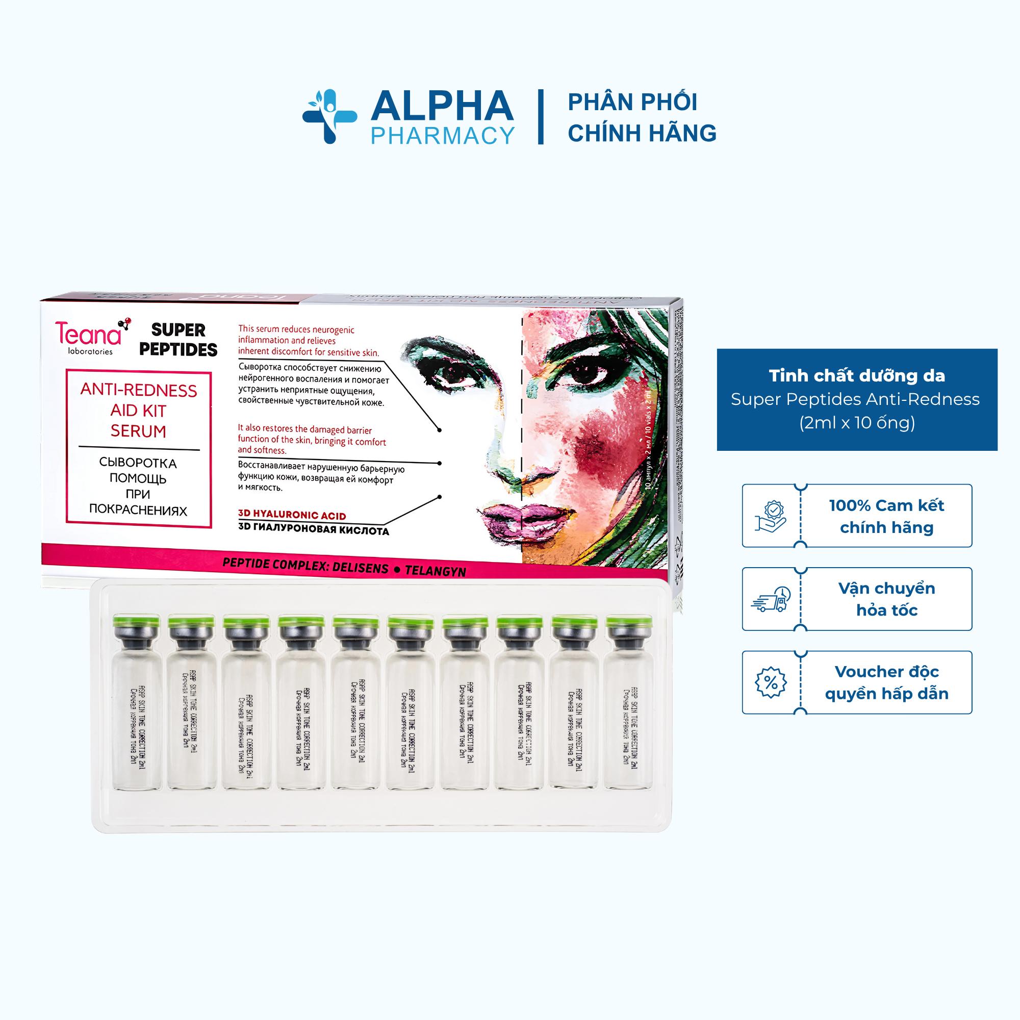 Tinh Chất Dưỡng Da Teana Super Peptides Anti-Redness Làm Dịu Da Đỏ, Hỗ Trợ Da Nhạy Cảm, Kích Ứng - 20ml (2ml x 10 ống)