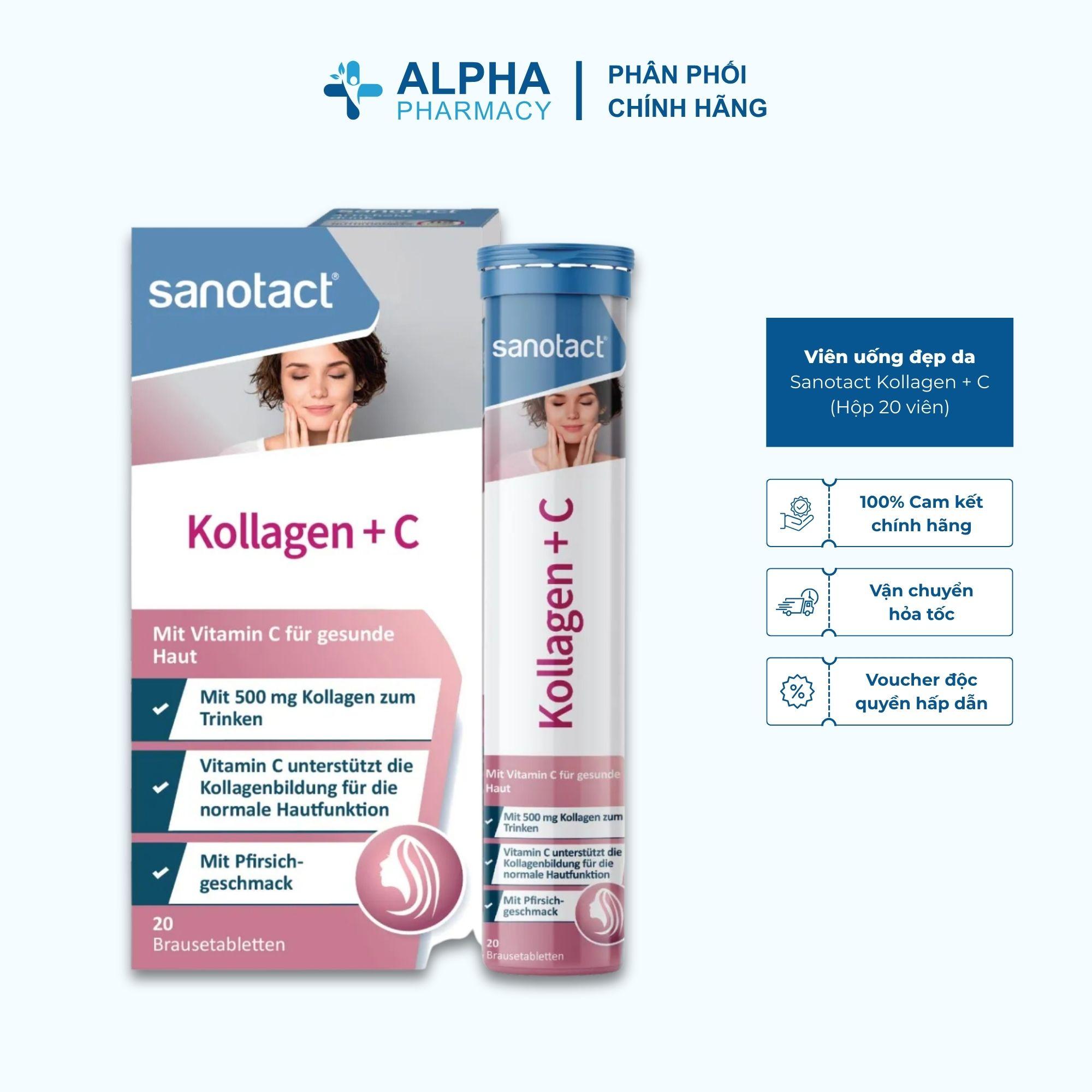 Viên Uống Đẹp Da, Chống Oxy Hóa Sanotact Kollagen + C Giúp Sáng Da, Căng Bóng – Hộp 20 Viên