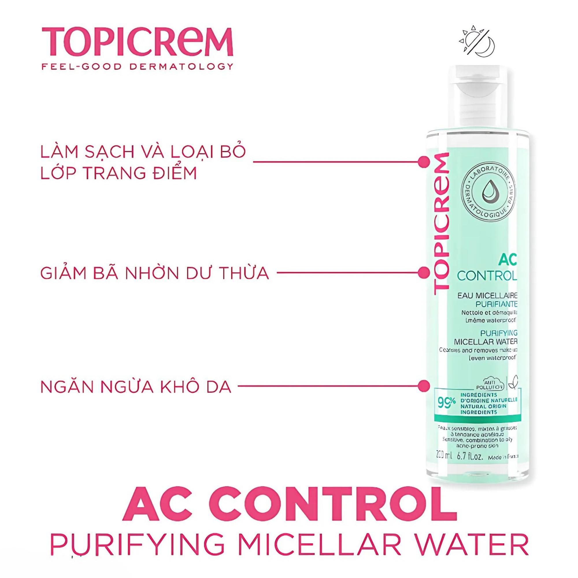 Nước Tẩy Trang Topicrem AC Control Purifying Micellar Water Cho Da Dầu, Da Hỗn Hợp Và Da Mụn - 200ml/400ml - Image 2