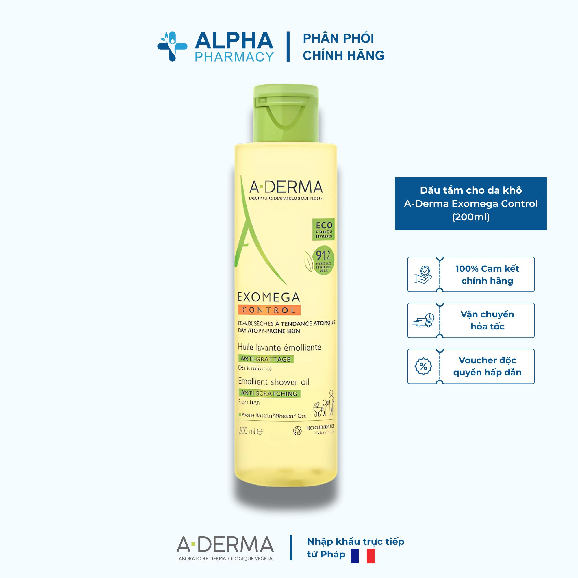 Dầu Tắm Cho Da Viêm Cơ Địa, Da Khô & Dị Ứng A-Derma Exomega Control - 200ml