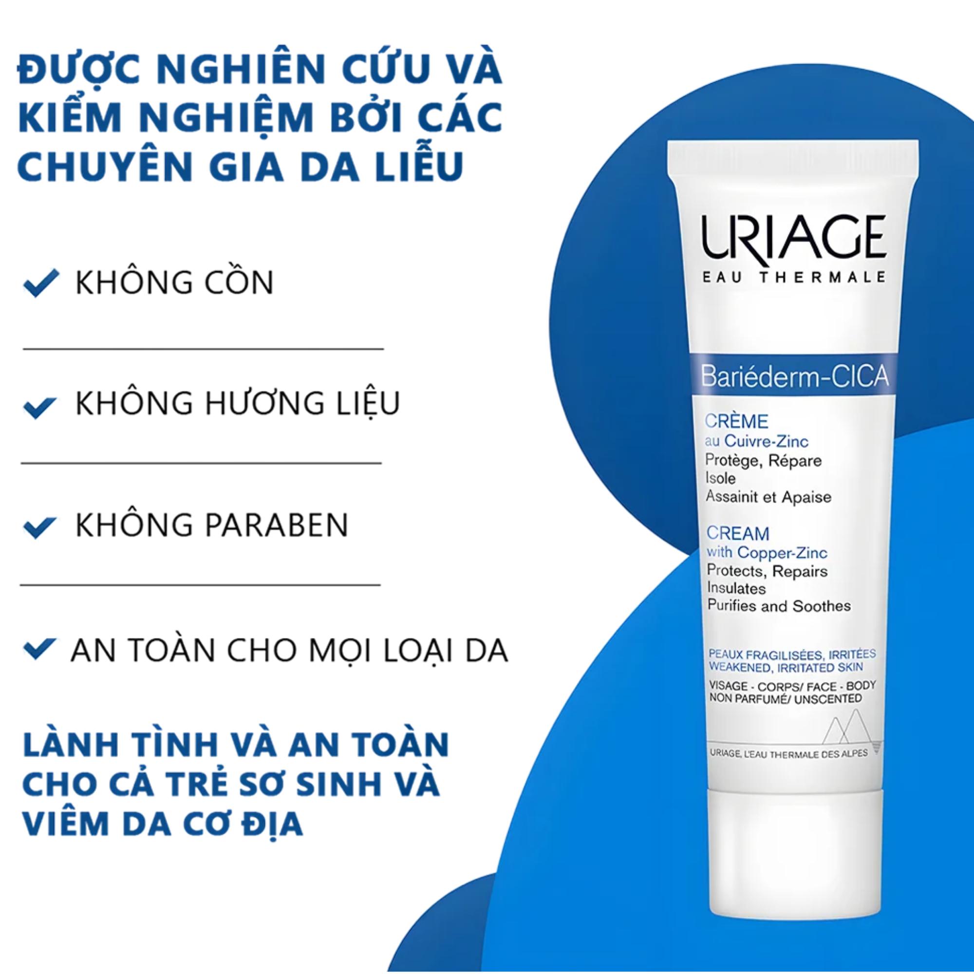 Kem Dưỡng Uriage Bariéderm Cica Crème Với Đồng Kẽm Làm Dịu, Lành & Phục Hồi Da – 15ml/40ml - Image 2