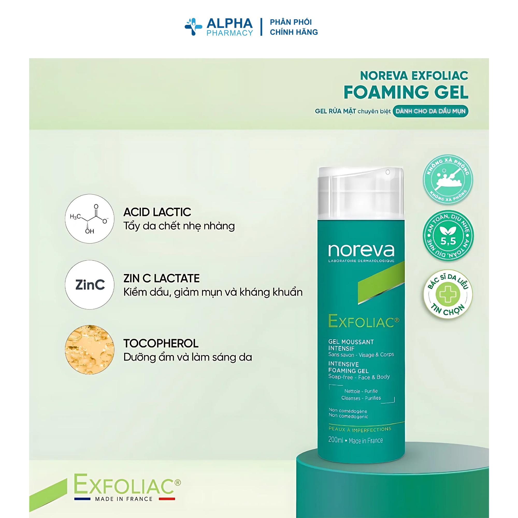 Gel Rửa Mặt Noreva Exfoliac Intensive Foaming Cho Da Nhờn Mụn – 200ml - Image 3