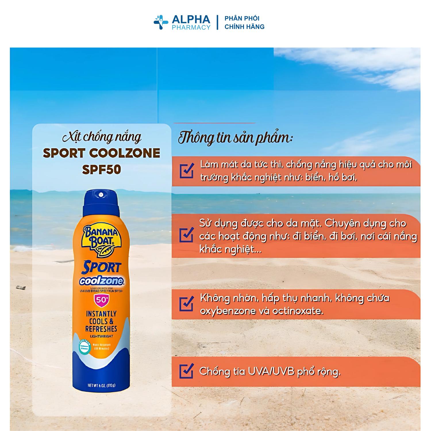 Xịt Chống Nắng Banana Boat Sport CoolZone SPF50+ PA++++ Làm Mát Da & Bảo Vệ Khi Vận Động – 170g - Image 3