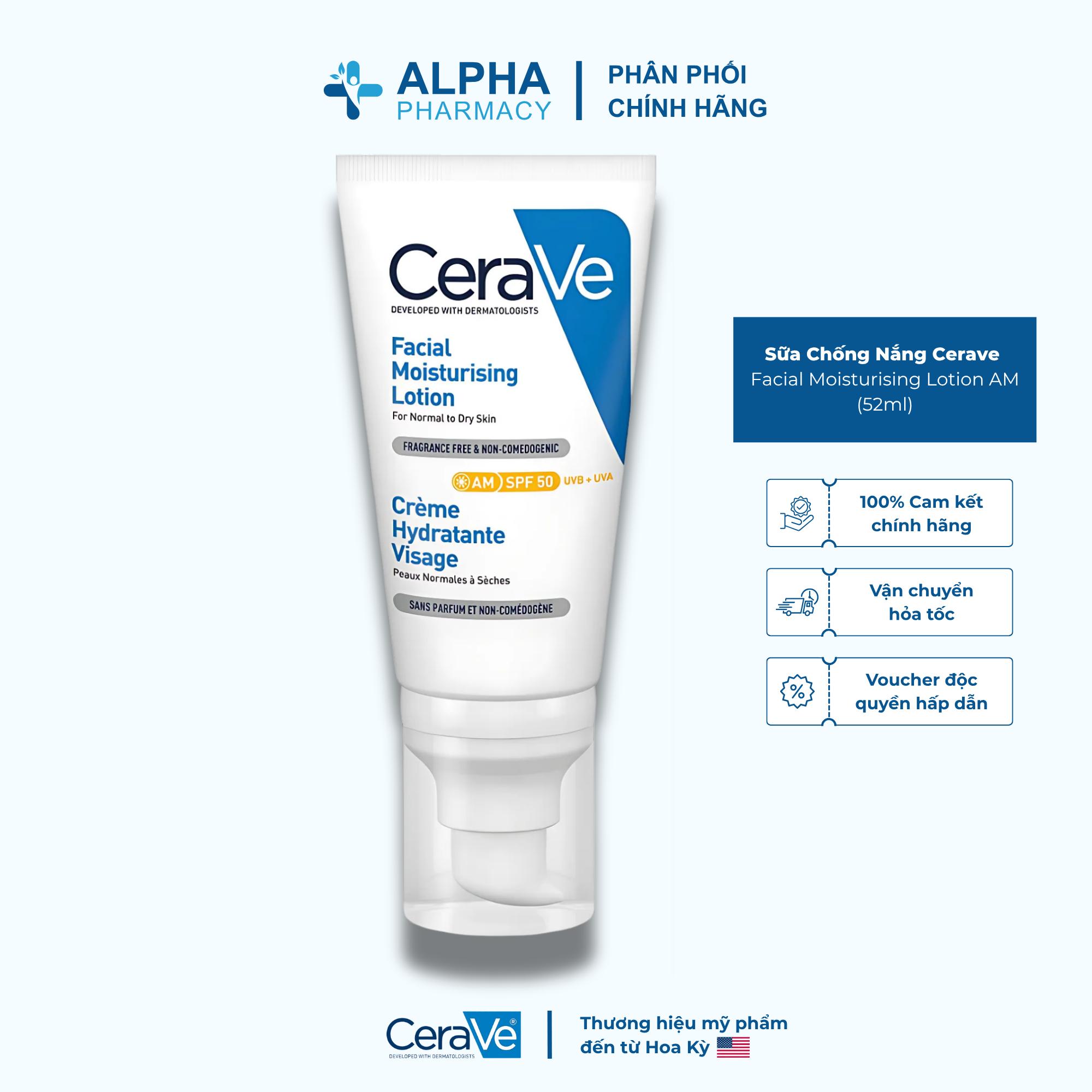 Sữa Chống Nắng Cerave Facial Moisturising Lotion AM SPF50 Dưỡng Ẩm & Phục Hồi Da – 52ml