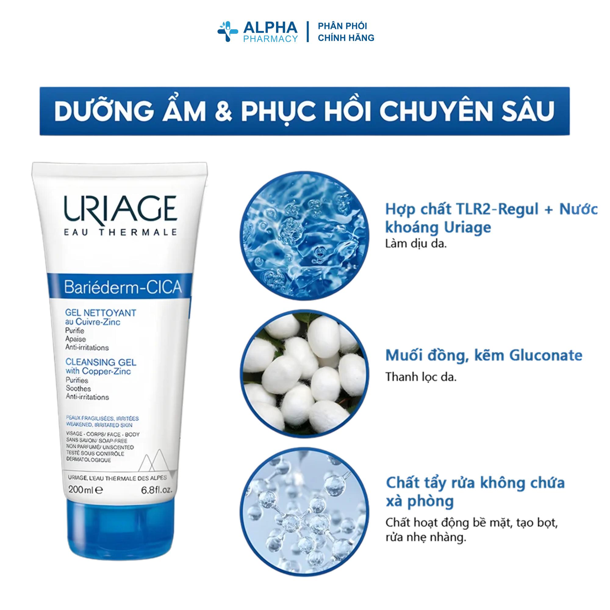 Gel Rửa Mặt Uriage Bariéderm Cica-Gel Nettoyant Làm Sạch Cho Da Dễ Kích Ứng – 200ml - Image 2