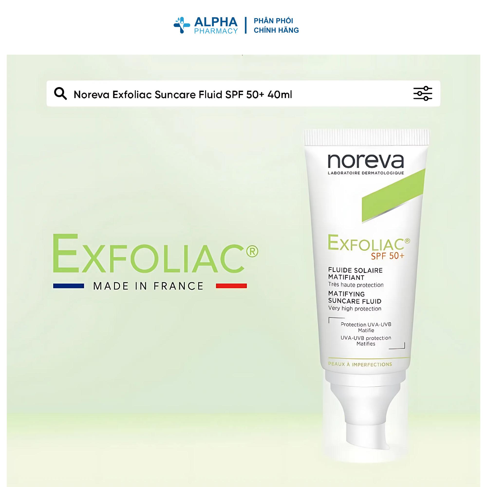 Kem Chống Nắng Noreva Exfoliac Suncare Fluid SPF50+ Cho Da Mụn & Nhạy Cảm – 40ml - Image 2