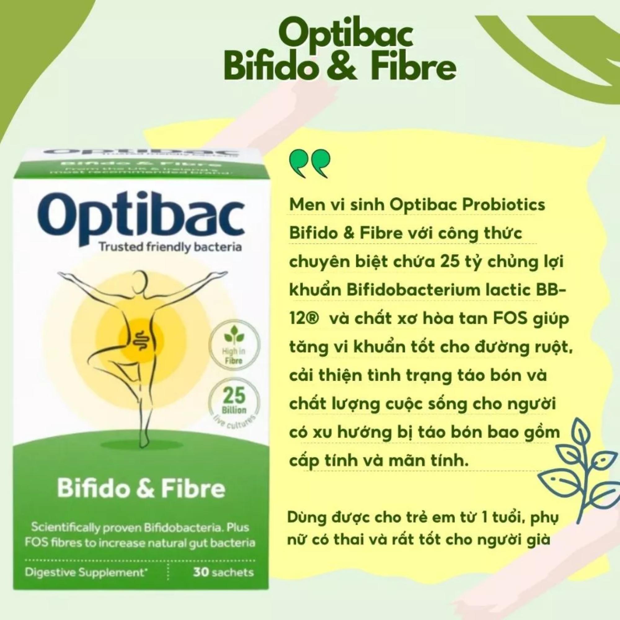 Men Vi Sinh Optibac Bifido & Fibre Bổ Sung Lợi Khuẩn Và Chất Xơ FOS - Hộp 30 Gói - Image 4
