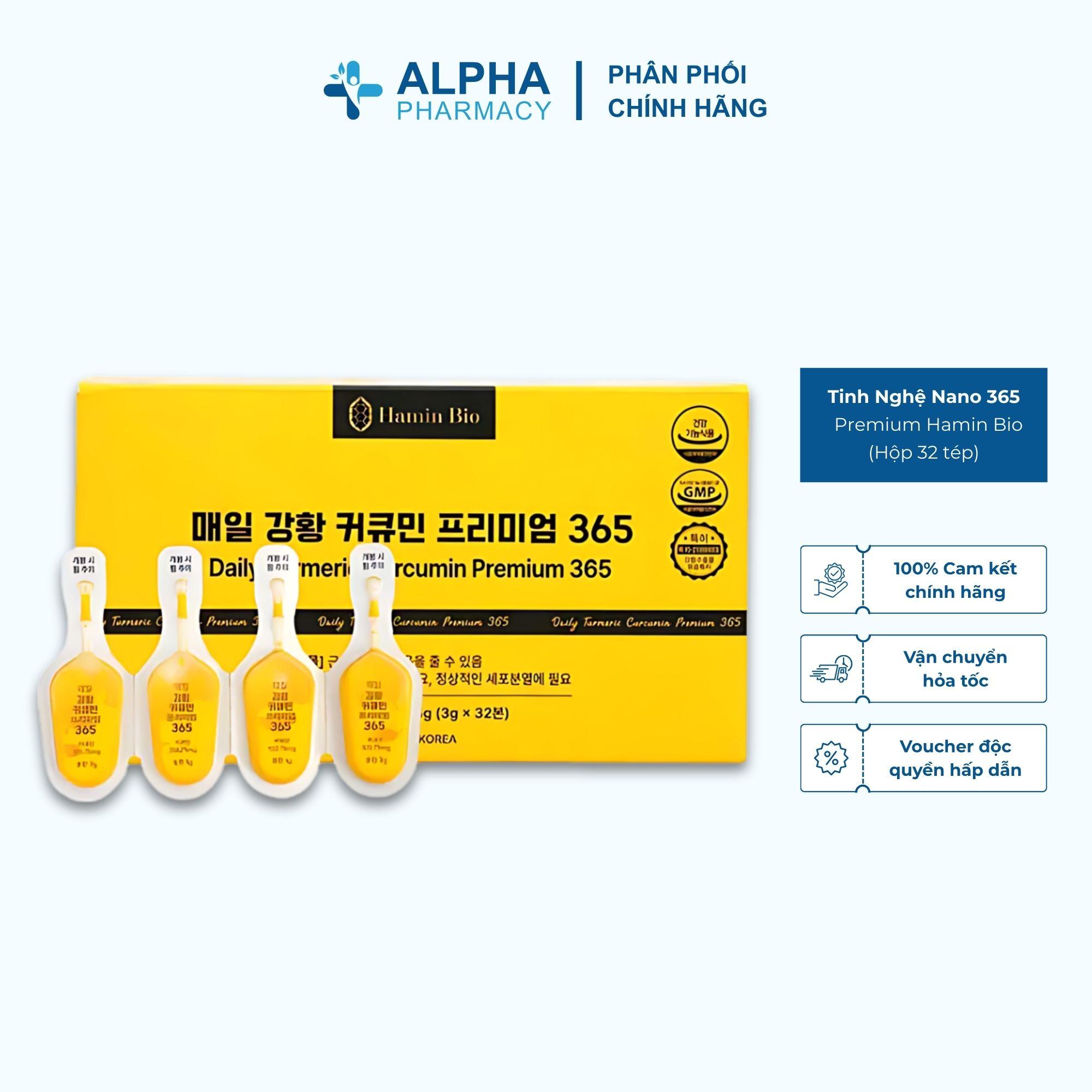 Tinh Nghệ Nano 365 Curcumin Premium Hamin Bio Hỗ Trợ Đẹp Da, Khỏe Dạ Dày, Tốt Cho Tiêu Hóa – Hộp 32 Tép