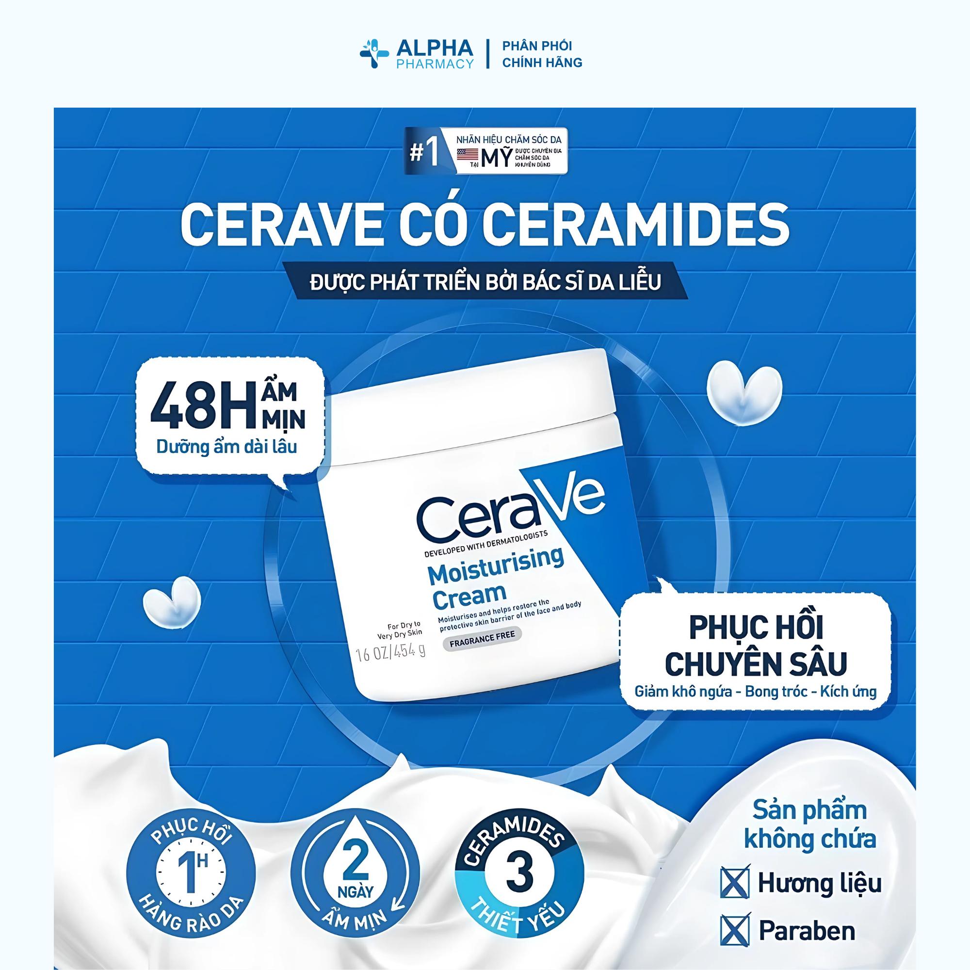 Kem Dưỡng Ẩm Cerave Moisturising Cream Cho Da Nứt Nẻ & Viêm Da Cơ Địa - 50ml/340g/454g - Image 5