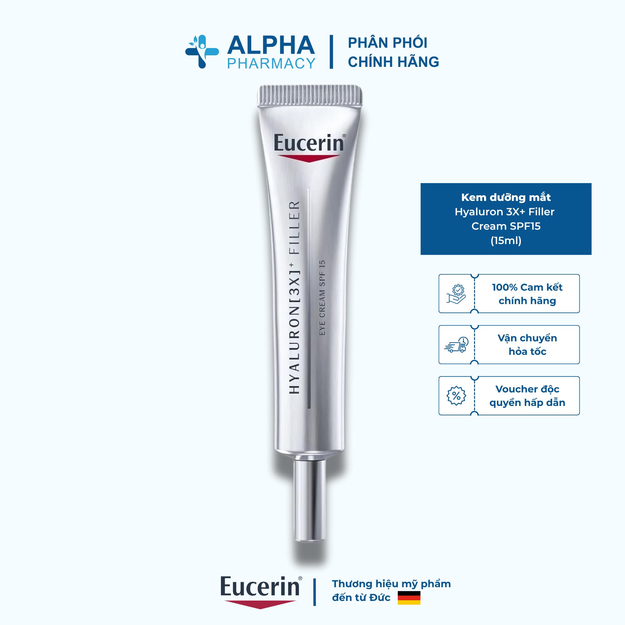 Kem Dưỡng Mắt Eucerin Hyaluron 3X+ Filler Cream SPF15 Giảm Nếp Nhăn & Ngừa Lão Hoá – 15ml