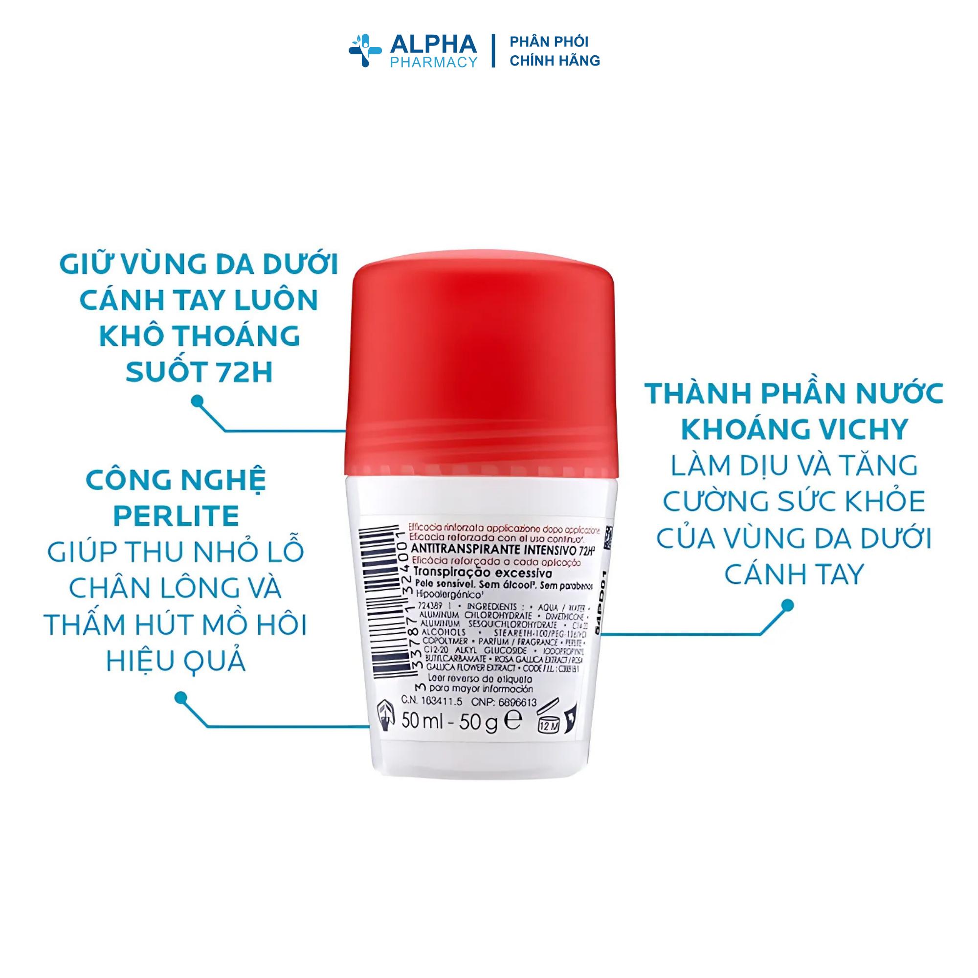 Lăn Khử Mùi Vichy Détranspirant Intensif 72H Transpiration Excessive Giúp Khô Thoáng & Giảm Mùi Vùng Da Dưới Cánh Tay – 50ml - Image 4