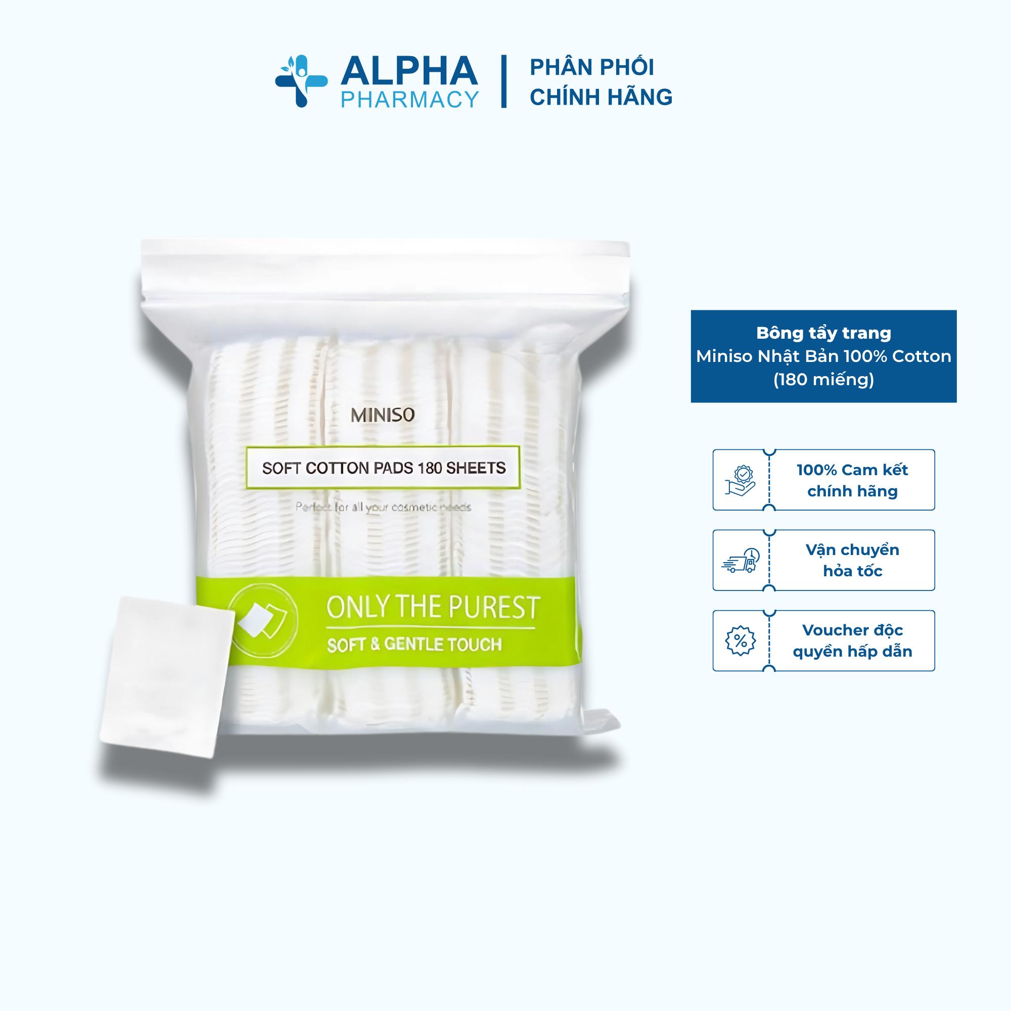 Bông Tẩy Trang Miniso Nhật Bản 100% Cotton Siêu Mềm Siêu Dai 180 Miếng