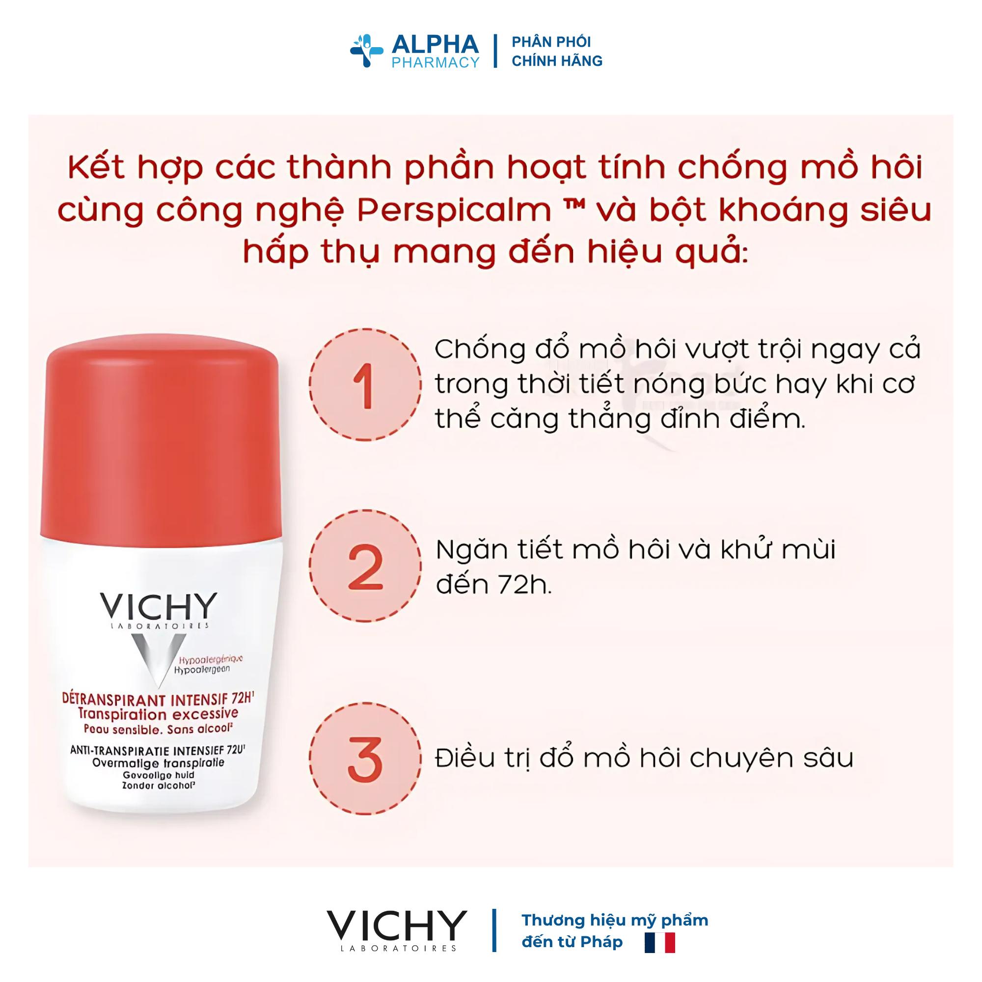 Lăn Khử Mùi Vichy Détranspirant Intensif 72H Transpiration Excessive Giúp Khô Thoáng & Giảm Mùi Vùng Da Dưới Cánh Tay – 50ml - Image 5