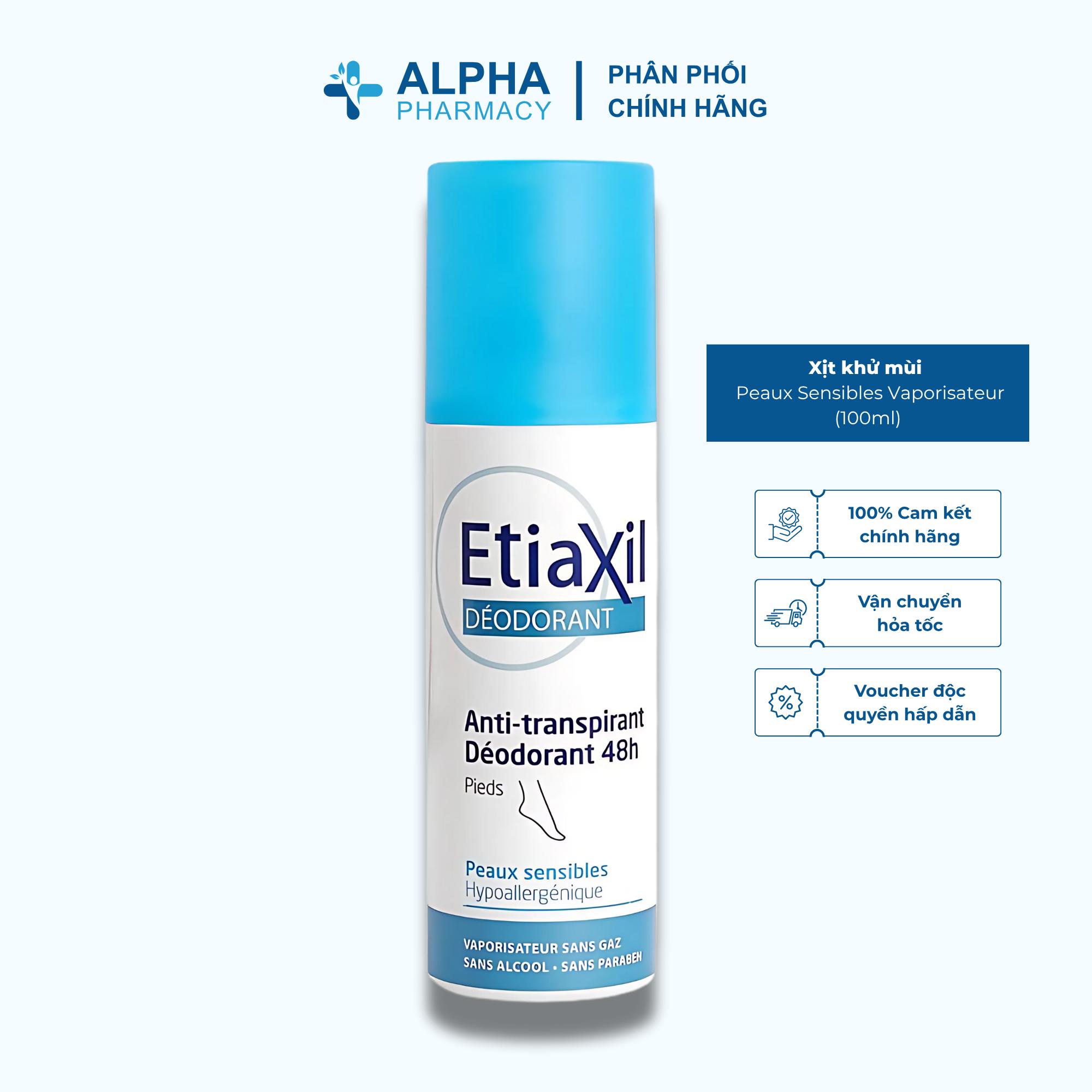 Xịt Khử Mùi Etiaxil Deodorant Anti- Transpirant 48H Peaux Sensibles Vaporisateur Không Gas Cho Da Nhạy Cảm – 100ml