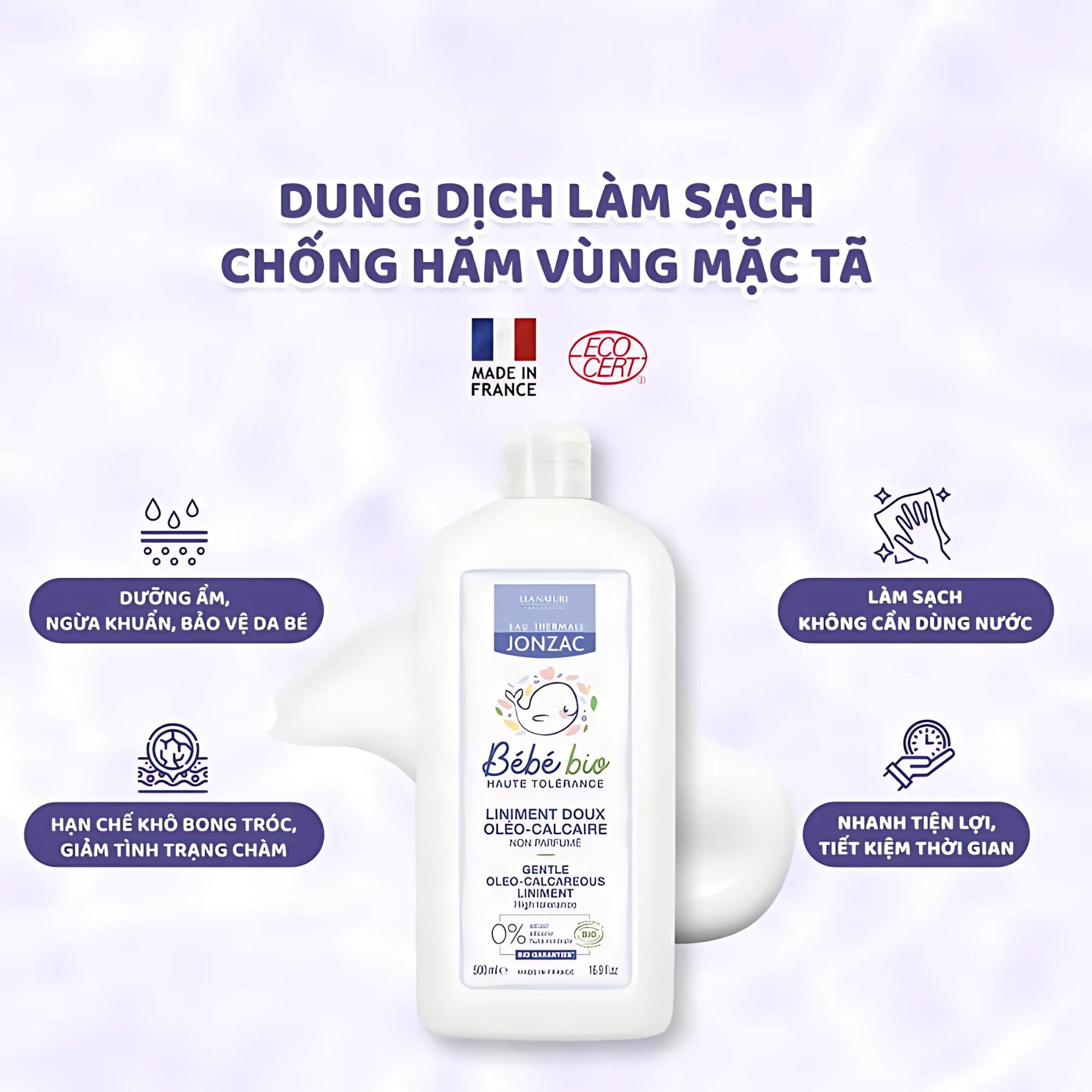 Dung Dịch Vệ Sinh Chống Hăm Tã Hữu Cơ Jonzac Giữ Ẩm, Làm Mềm & Nuôi Dưỡng Da Bé 500ml/1L - Image 2
