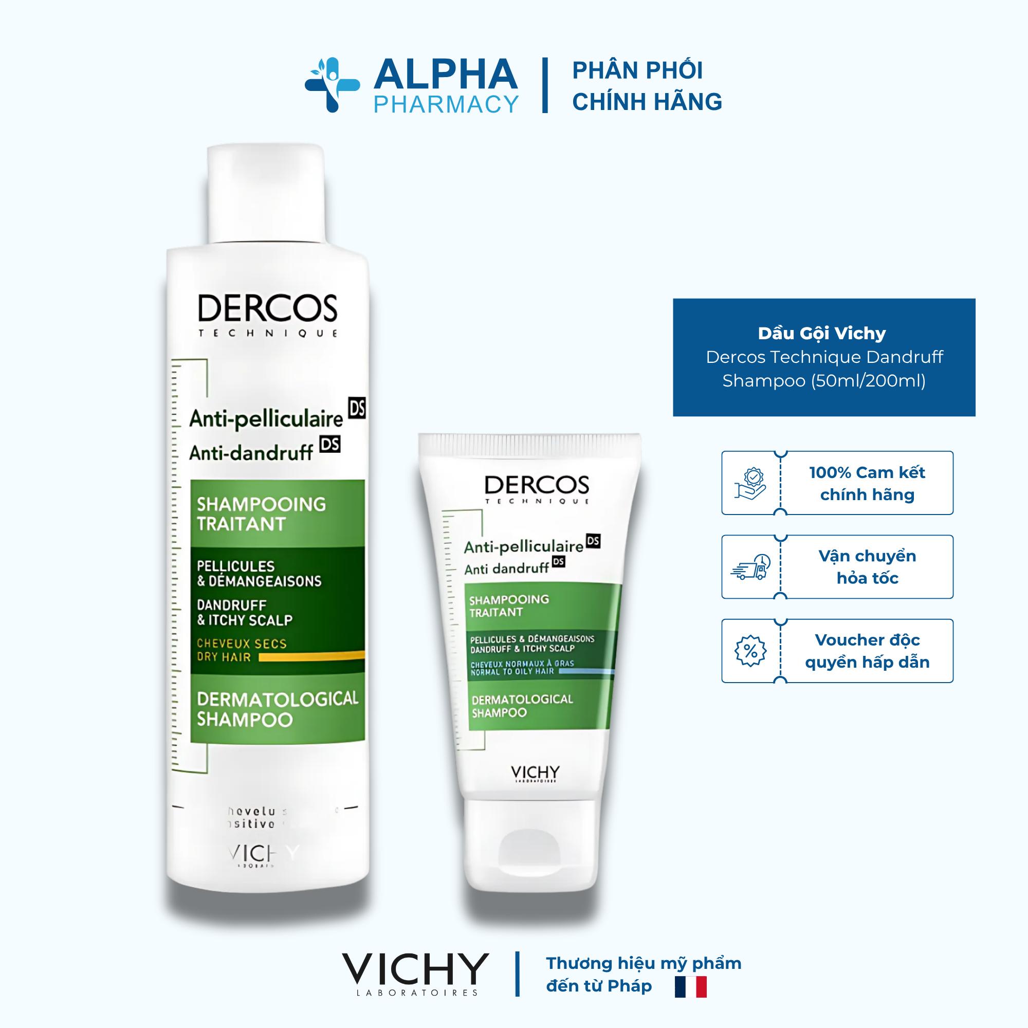 Dầu Gội Vichy Dercos Technique Dandruff Shampoo Giảm Gàu & Ngứa Da Đầu Cho Da Dầu & Da Thường – 50ml/200ml