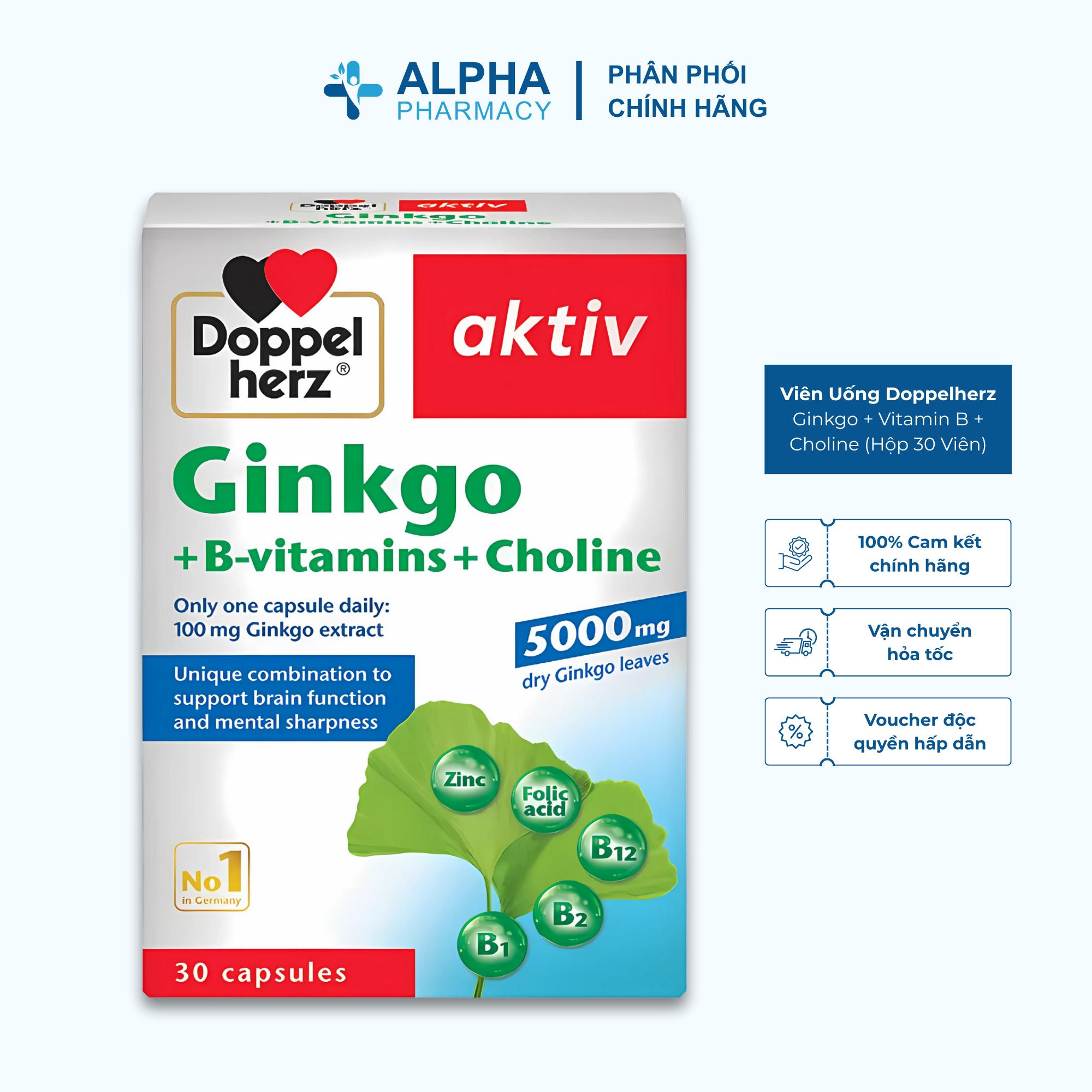 Viên Uống Doppelherz Ginkgo + Vitamin B + Choline Hỗ Trợ Tăng Cường Tập Trung Và Cải Thiện Trí Nhớ – Hộp 30 Viên