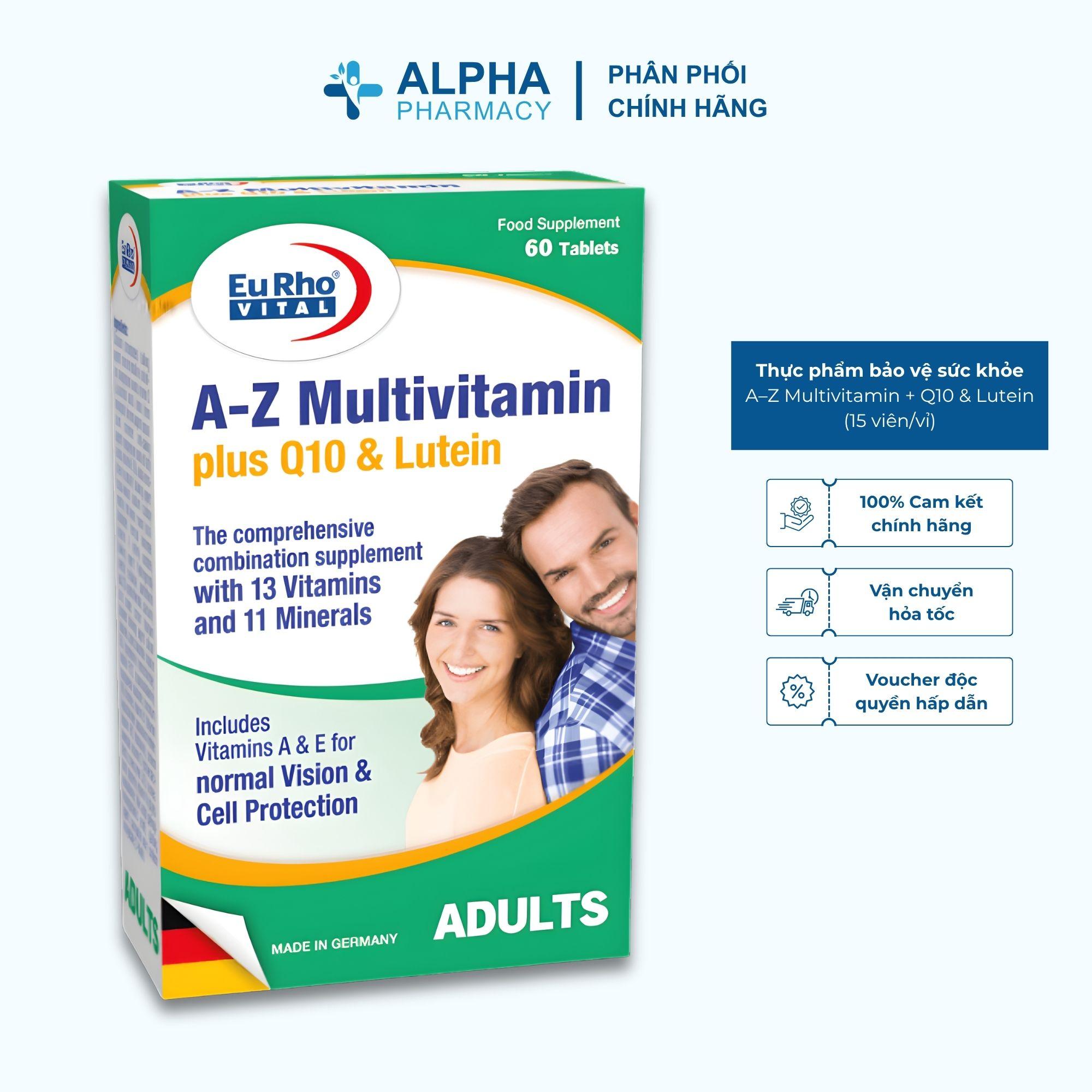 Thực Phẩm Bảo Vệ Sức Khỏe EuRho Vital A–Z Multivitamin + Q10 & Lutein Tăng Cường Sức Đề Kháng, Cải Thiện Thị Lực Và Trao Đổi Chất