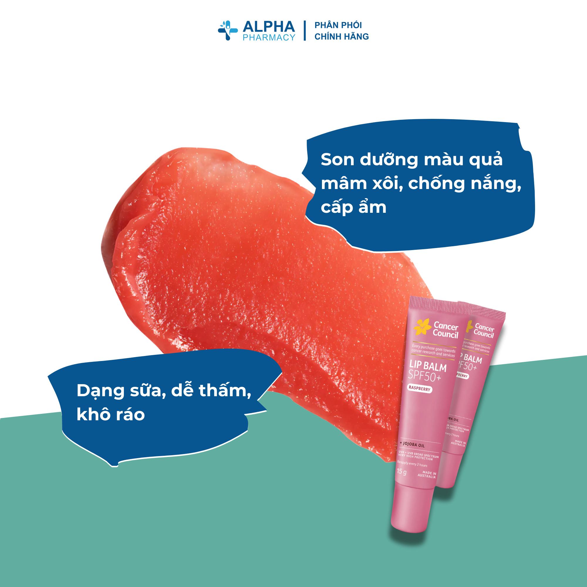 Son Dưỡng Môi Chống Nắng Cancer Council Lip Balm Raspberry SPF50+ Bảo Vệ & Dưỡng Ẩm Môi Hiệu Quả - 15g - Image 4