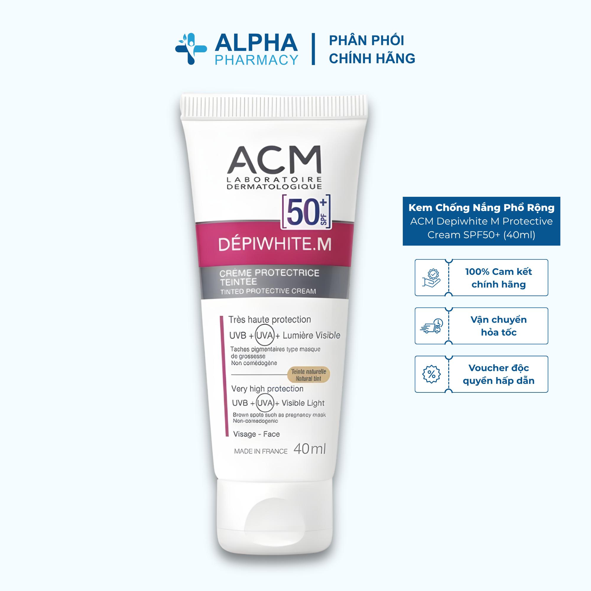 Kem Chống Nắng Phổ Rộng ACM Depiwhite M Protective Cream SPF50+ Giảm Nám Sạm Và Bảo Vệ Da - 40ml