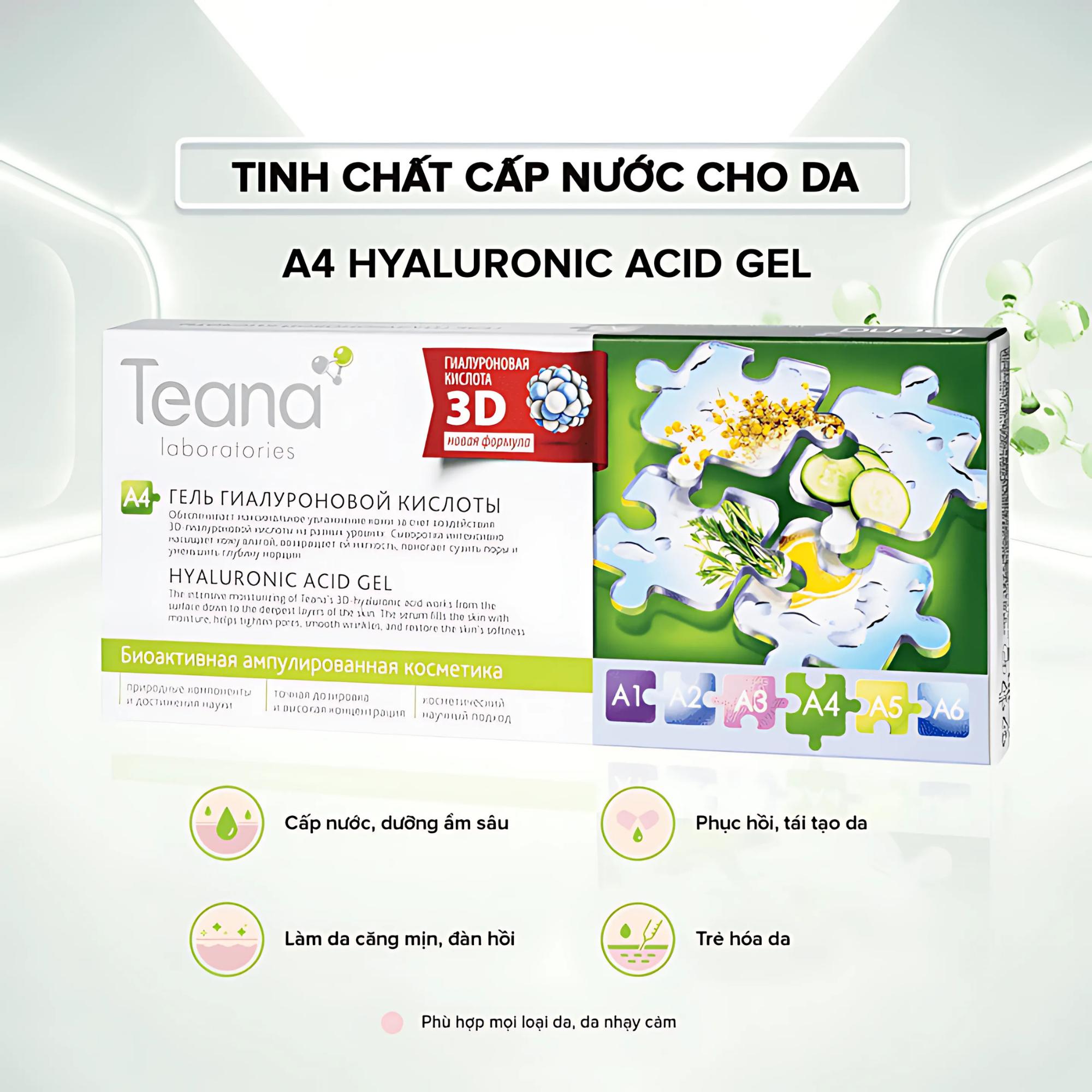 Tinh Chất Dưỡng Teana A4 Hyaluronic Acid Gel Cấp Ẩm Sâu Cho Da Khô & Thiếu Nước - 20ml (2ml x 10 ống) - Image 3