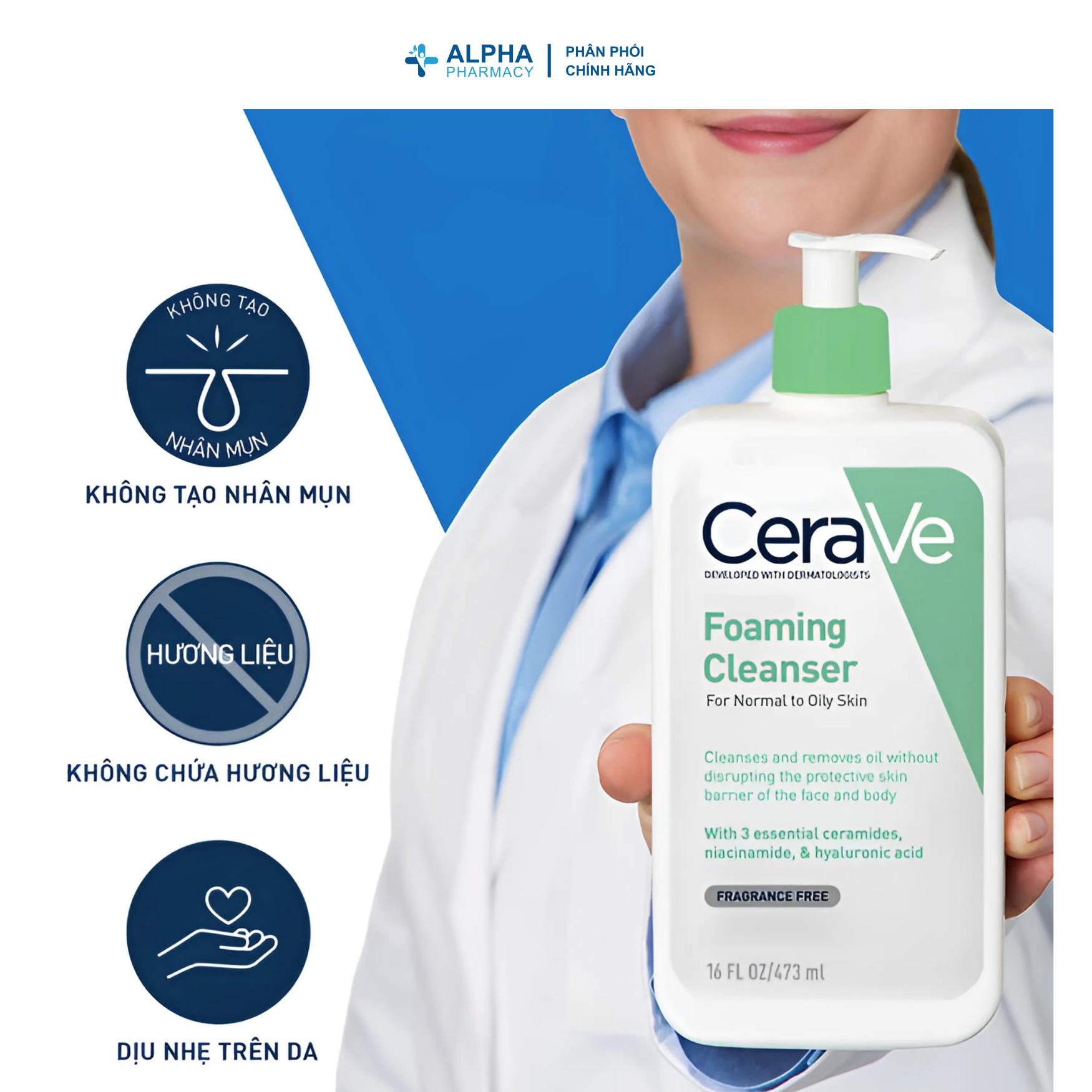 Sữa Rửa Mặt Cerave Foaming Cleanser Cho Da Thường & Da Dầu - 236ml - Image 2