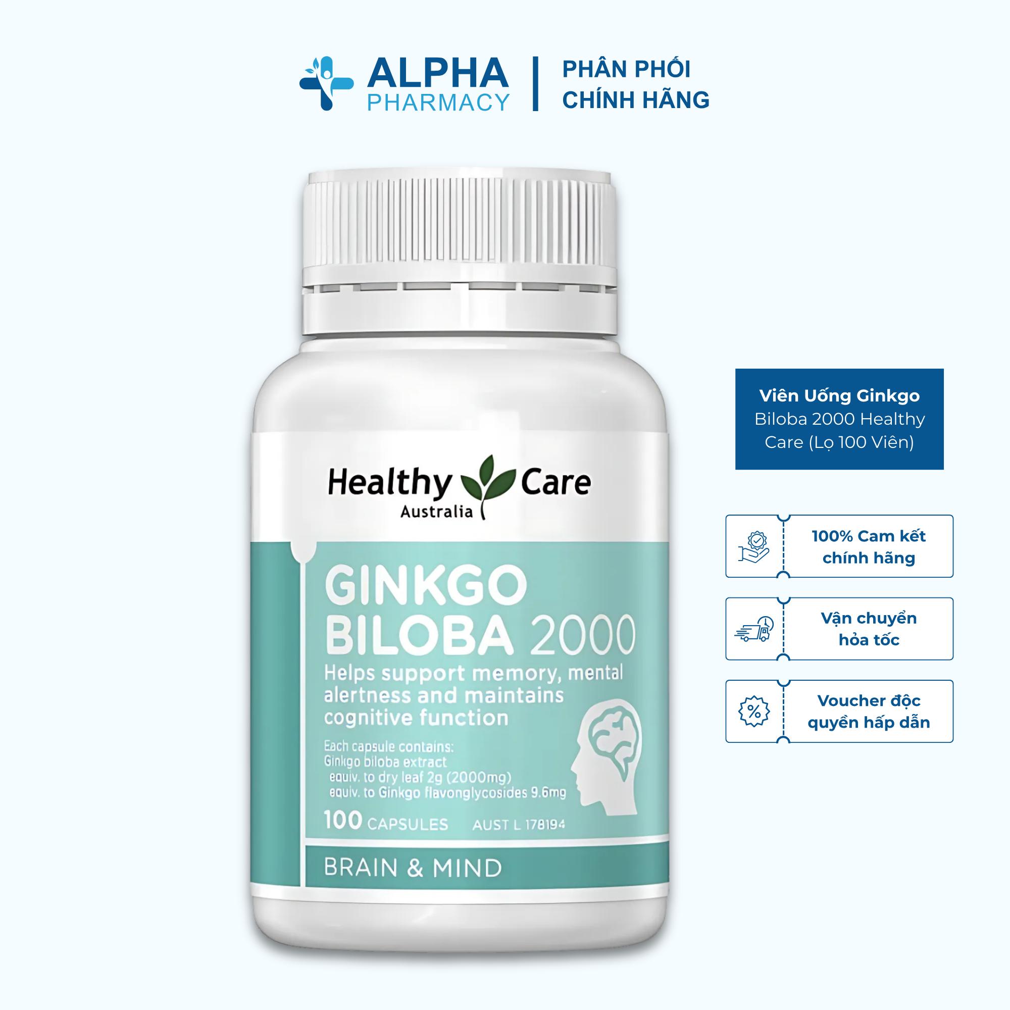 Viên Uống Ginkgo Biloba 2000 Healthy Care Bạch Quả Tăng Cường Trí Nhớ & Tập Trung - Lọ 100 Viên