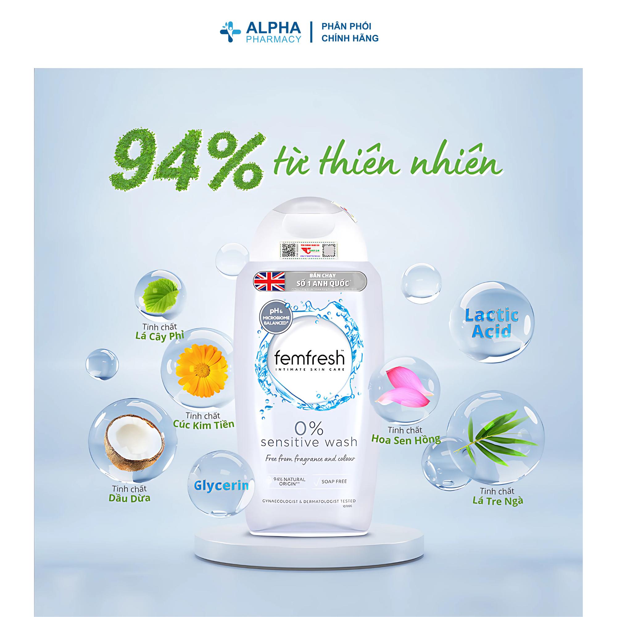 Dung Dịch Vệ Sinh Phụ Nữ Femfresh 0% Sensitive Intimate Wash Cho Da Nhạy Cảm – 250ml - Image 5
