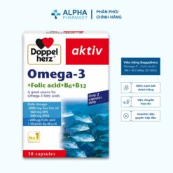 Viên Uống Doppelherz Omega-3 + Folic Acid + B6 + B12 Bổ Sung EPA, DHA – Hộp 30 Viên