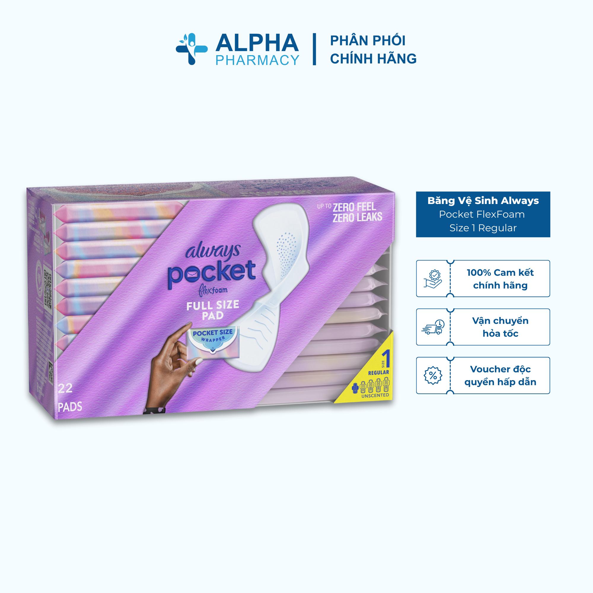 Băng Vệ Sinh Always Pocket FlexFoam Size 1 Regular Có Cánh Không Mùi