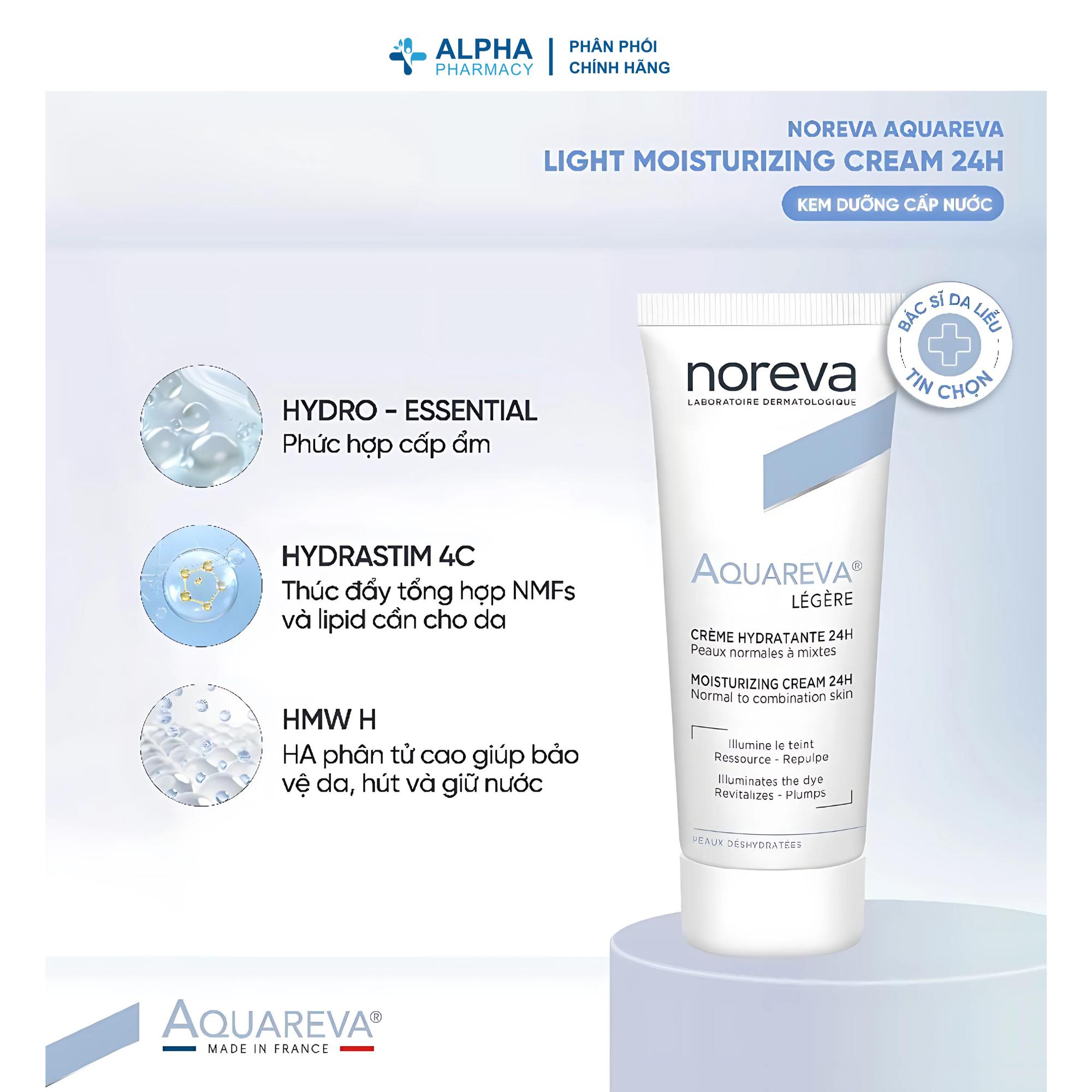 Kem Dưỡng Ẩm Noreva Aquareva Light Moisturizing Cream 24H – 40ml - Image 2