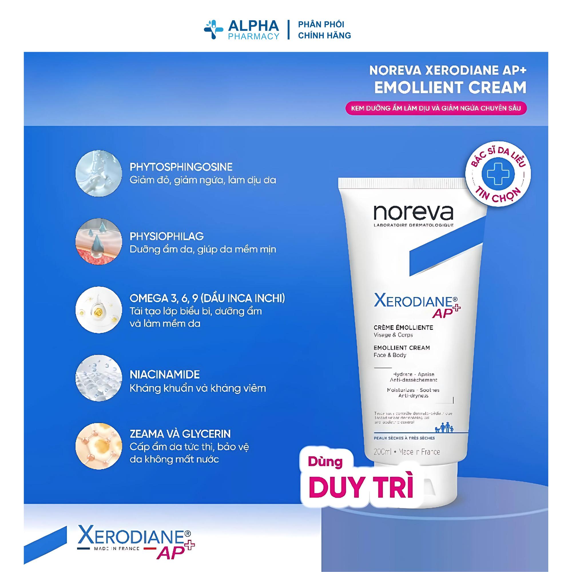 Kem Dưỡng Noreva Xerodiane AP+ Emollient Cho Giai Đoạn Tạm Lắng – 200ml - Image 3