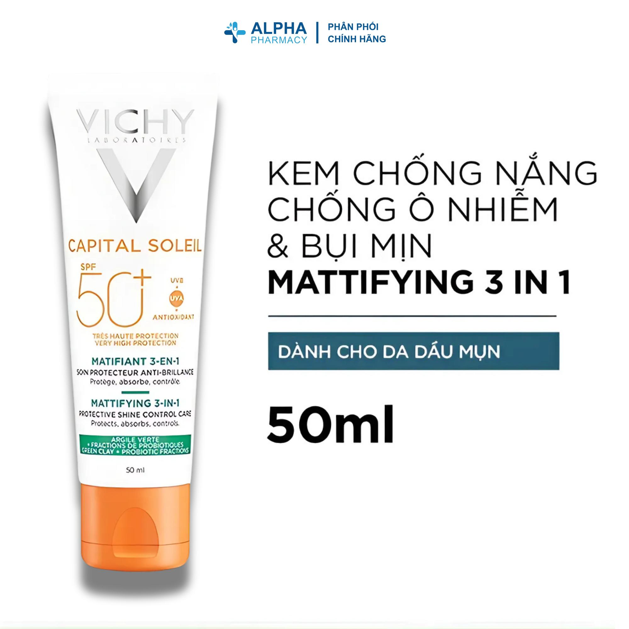 Kem Chống Nắng Vichy Capital Soleil Mattifying 3-in-1 SPF50+ UVB + UVA Chống Ô Nhiễm, Bụi Mịn & Kiềm Dầu – 50ml - Image 2