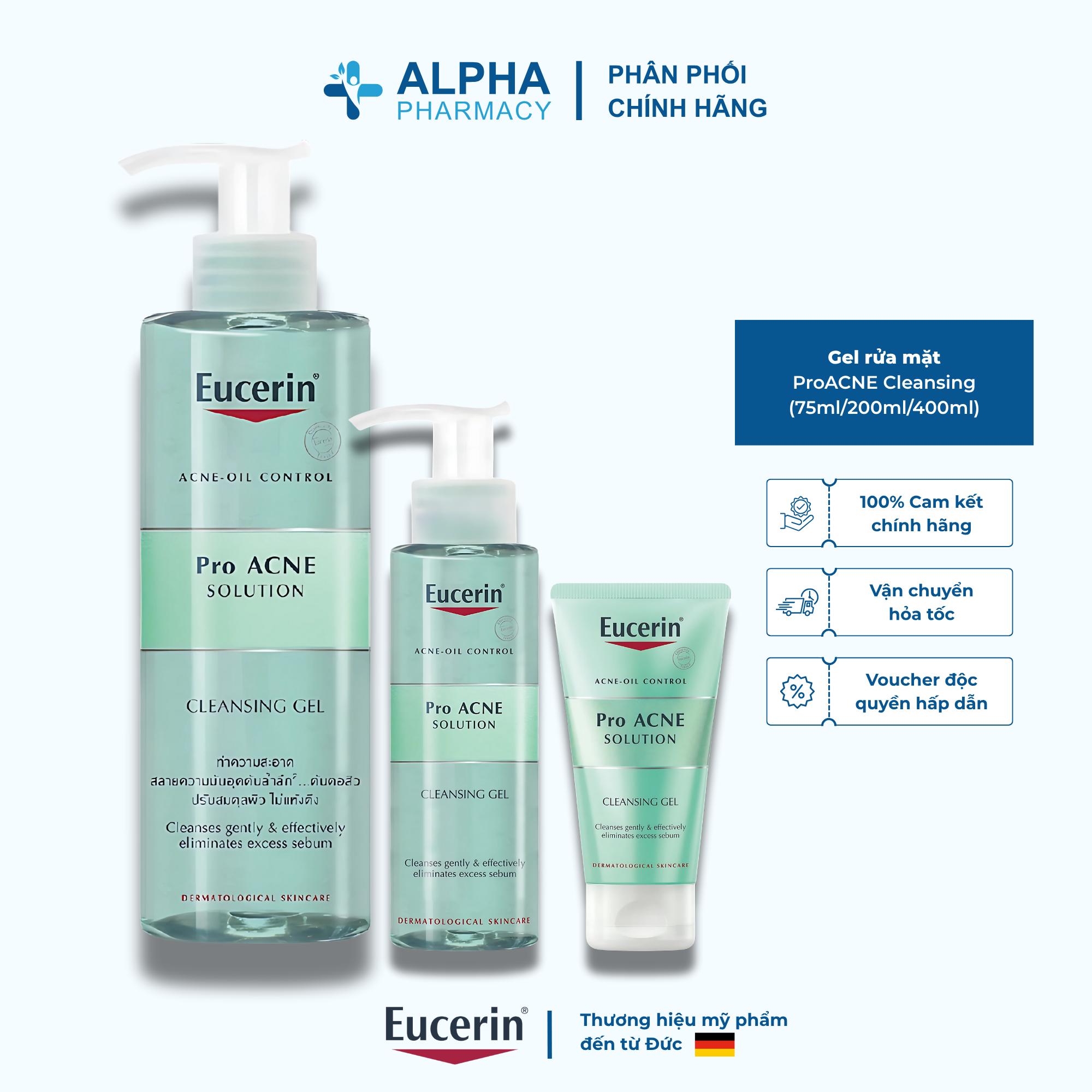 Gel Rửa Mặt Eucerin ProACNE Cleansing Gel Cho Da Dầu Mụn, Làm Sạch Sâu & Giảm Nhờn – 75ml/200ml/400ml
