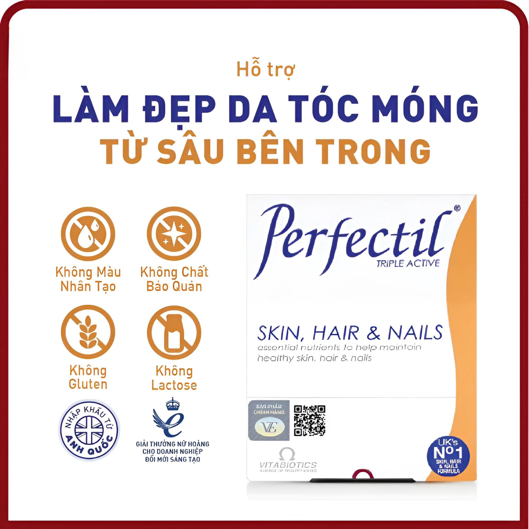 Viên Uống Làm Đẹp Vitabiotics Perfectil Nuôi Dưỡng Da, Tóc Và Móng – Hộp 30 Viên - Image 2