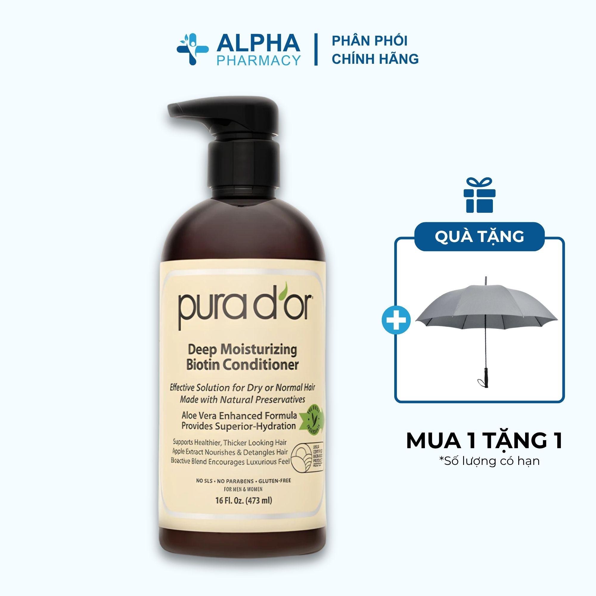 Pura D'or Dầu Xả Biotin Pura D'or Deep Moisturizing Giúp Dưỡng Ẩm Chuyên Sâu 473ml - Tóc Khô Xơ Hư Tổn - Biotin & Dầu Argan Jojoba - Mua 1 Tặng 1