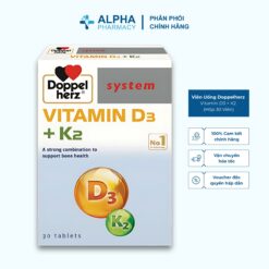 Viên Uống Doppelherz Vitamin D3 + K2 Hỗ Trợ Tăng Cường Hấp Thu Canxi, Giảm Nguy Cơ Loãng Xương – Hộp 30 Viên