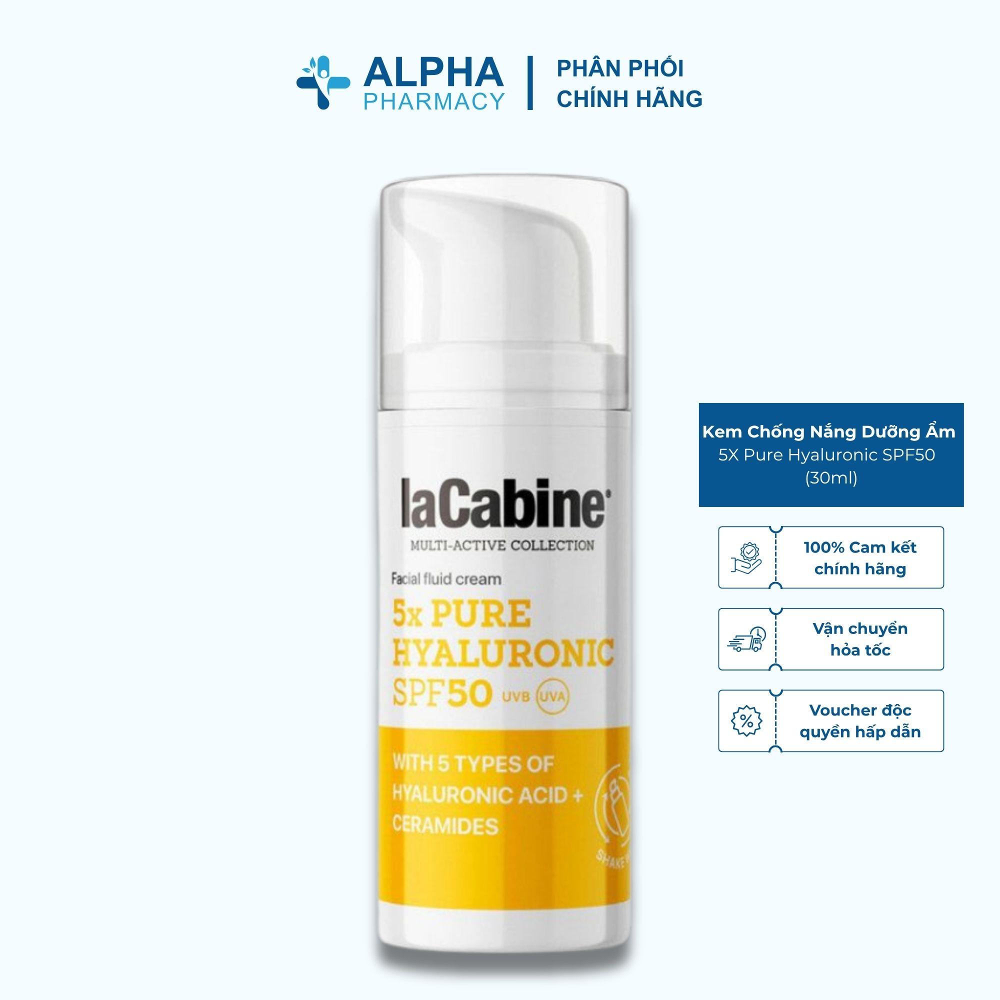 Kem Chống Nắng LaCabine Crema Facial Fluida 5X Pure Hyaluronic SPF50 Cấp Ẩm, Bảo Vệ Da – 30ml