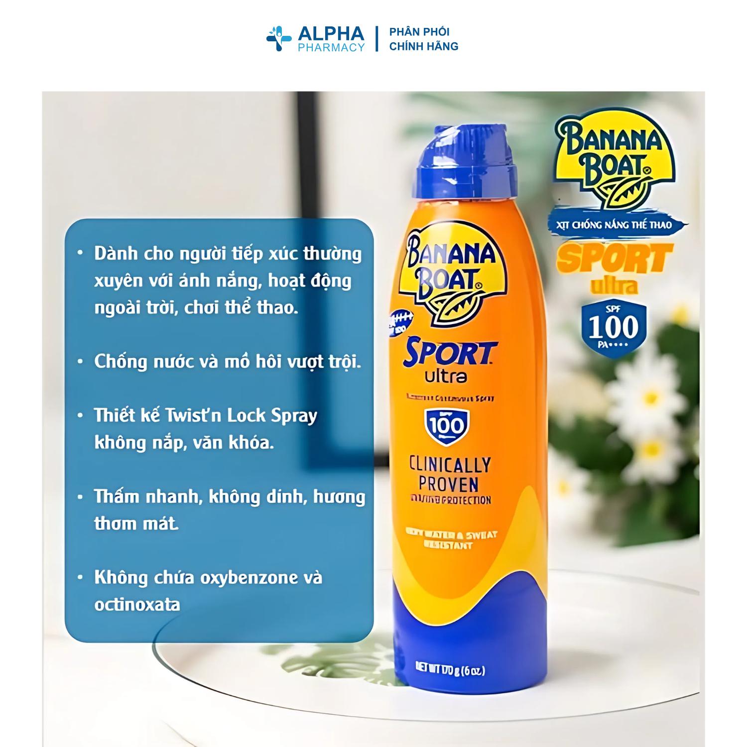 Xịt Chống Nắng Banana Boat Sport Ultra SPF100 PA++++ Dành Cho Hoạt Động Thể Thao, Kháng Nước 170g - Image 4