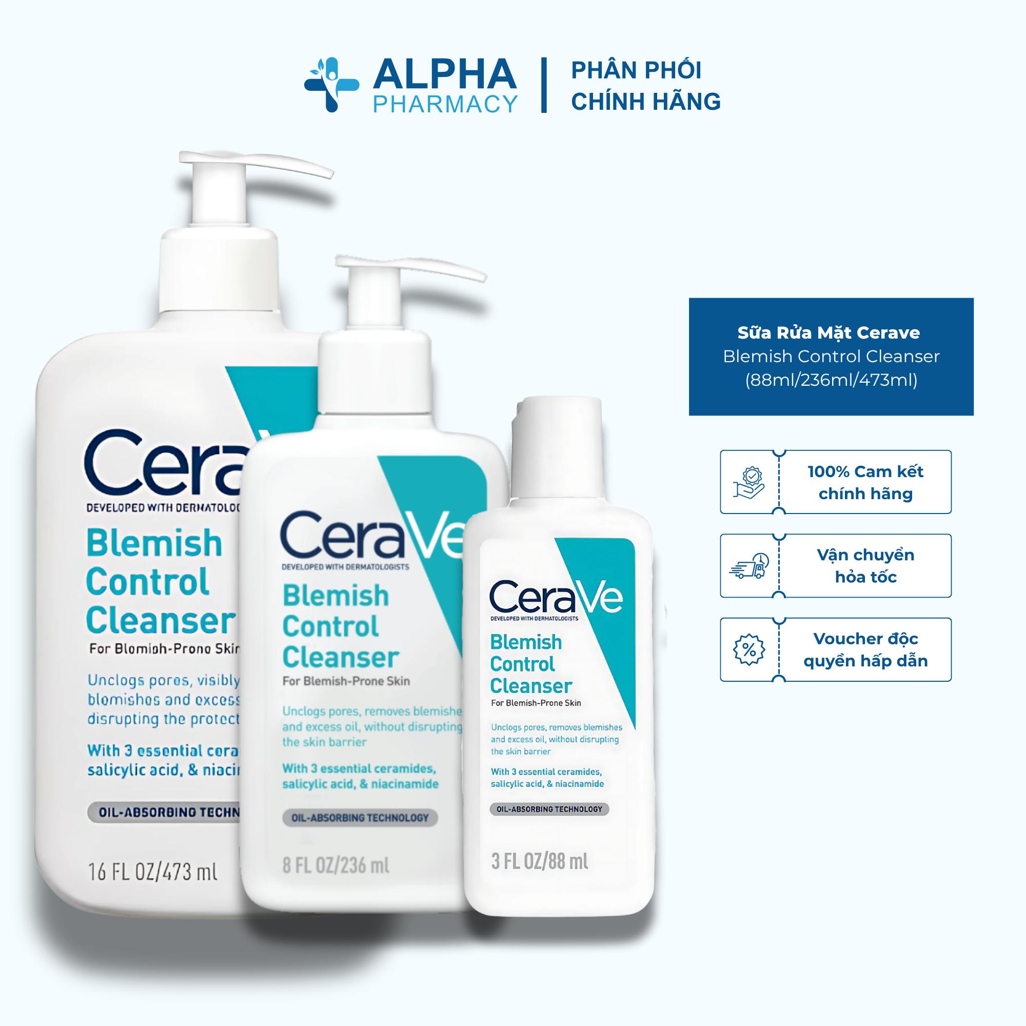 Sữa Rửa Mặt Cerave Blemish Control Cleanser Giảm Mụn & Không Gây Khô Da - 88ml/236ml/473ml