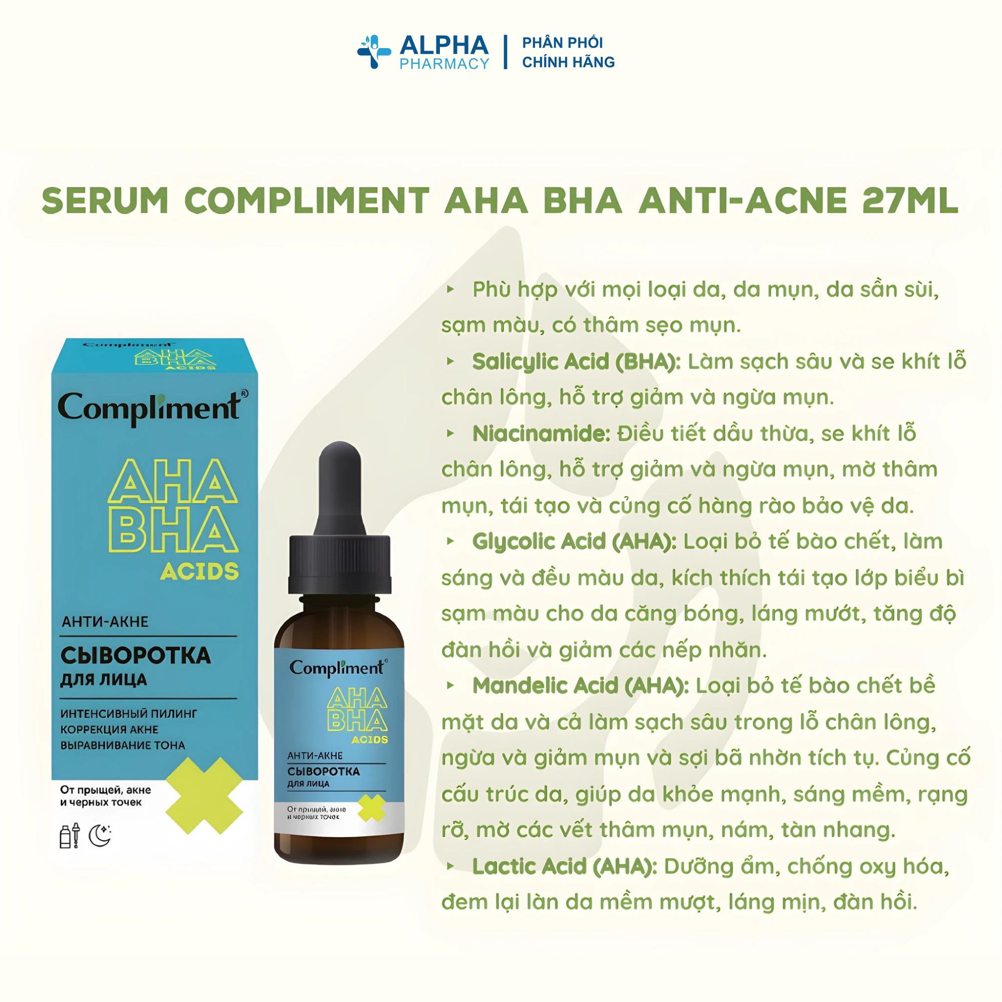 Tinh Chất Compliment AHA BHA Acids Anti-Acne Giảm Mụn, Se Khít Chân Lông - 27ml - Image 3