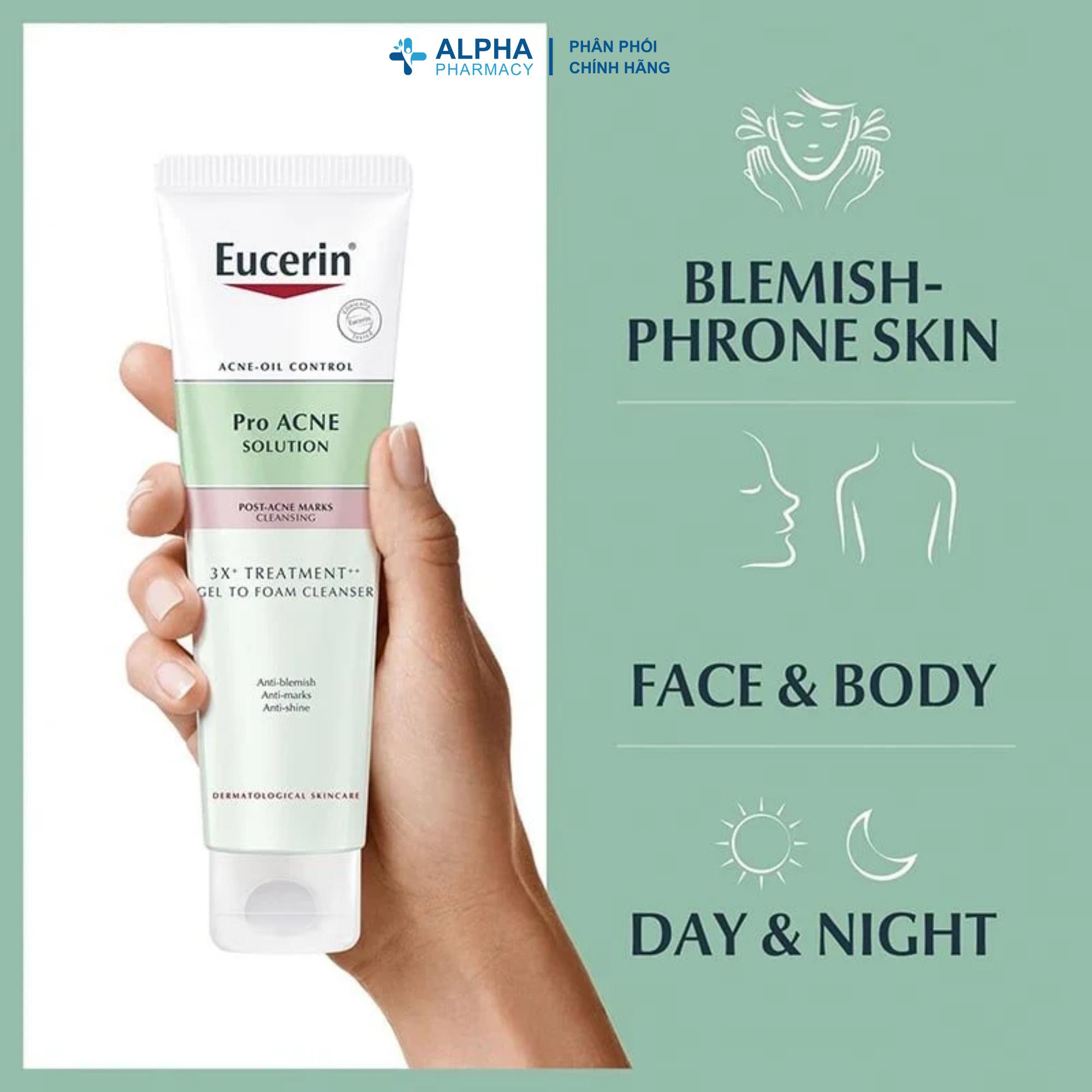 Gel Rửa Mặt Eucerin ProACNE 3X Treatment Gel To Foam Cleanser Làm Sạch Sâu & Giảm Mụn – 75ml/150ml/400ml - Image 3