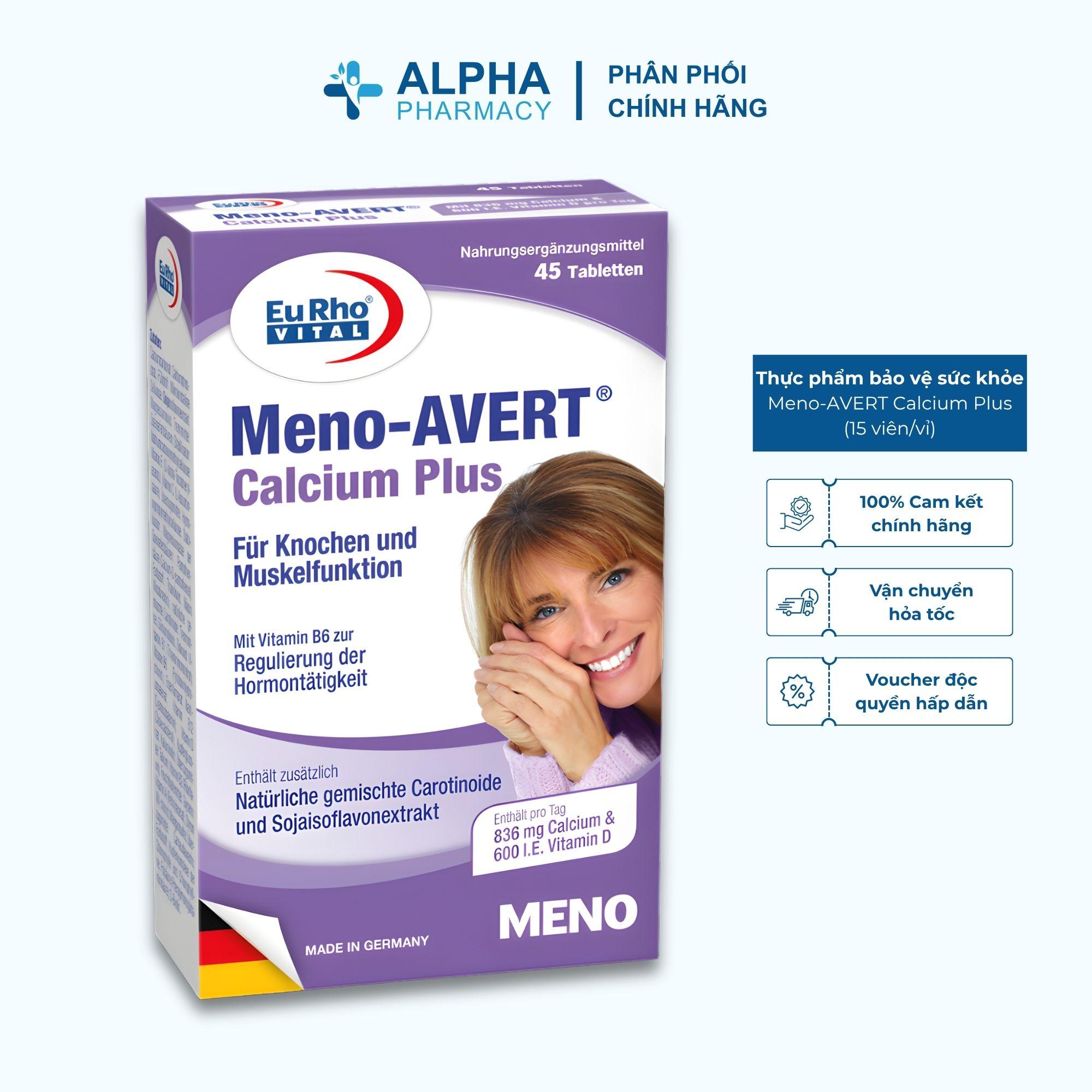 Thực Phẩm Bảo Vệ Sức Khỏe EuRho Vital Meno-AVERT Calcium Plus Hỗ Trợ Cân Bằng Nội Tiết Tố Nữ, Giảm Triệu Chứng Tiền Mãn Kinh