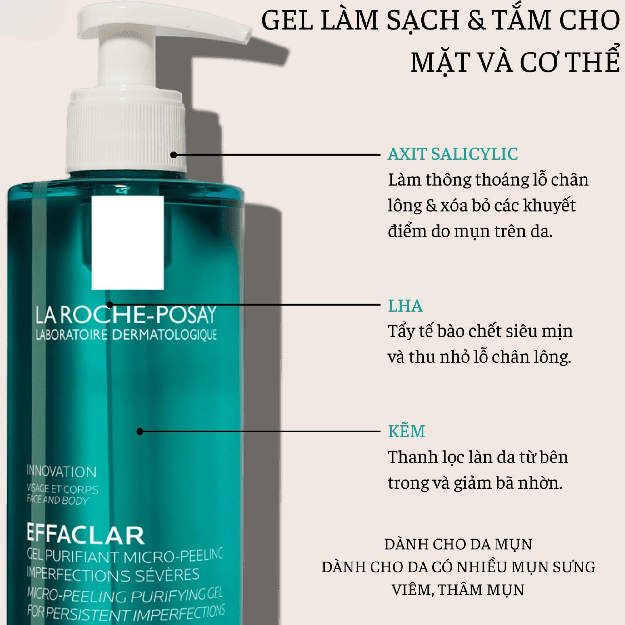Gel Rửa Mặt & Tắm La Roche-Posay Effaclar Micro-Peeling Purifying Gel Làm Sạch & Giảm Mụn – 400ml - Image 4